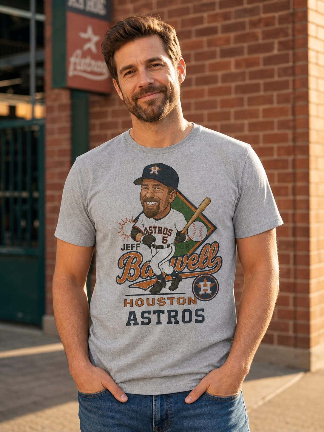 Houston Astros Jeff Bagwell Exclusive Retro Baseball Caricature 1994 Artwork T-Shirt