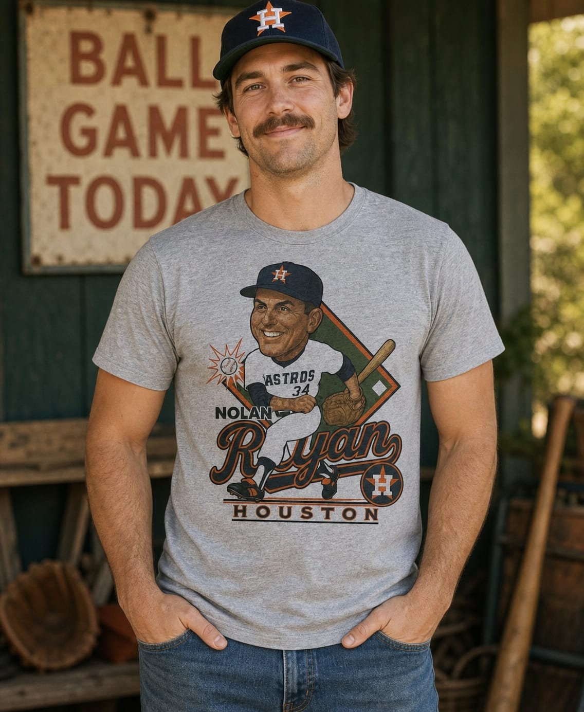 Houston Astros Nolan Ryan Exclusive Retro Baseball 1982 Artwork T-Shirt