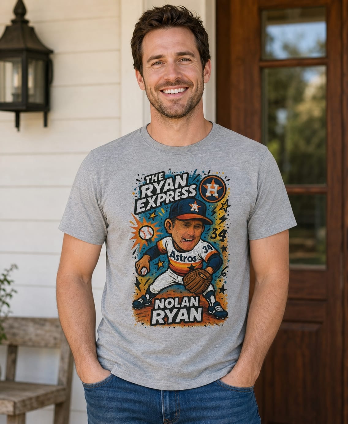 Houston Astros Nolan Ryan Express Exclusive Retro Baseball Graffiti Artwork T-Shirt