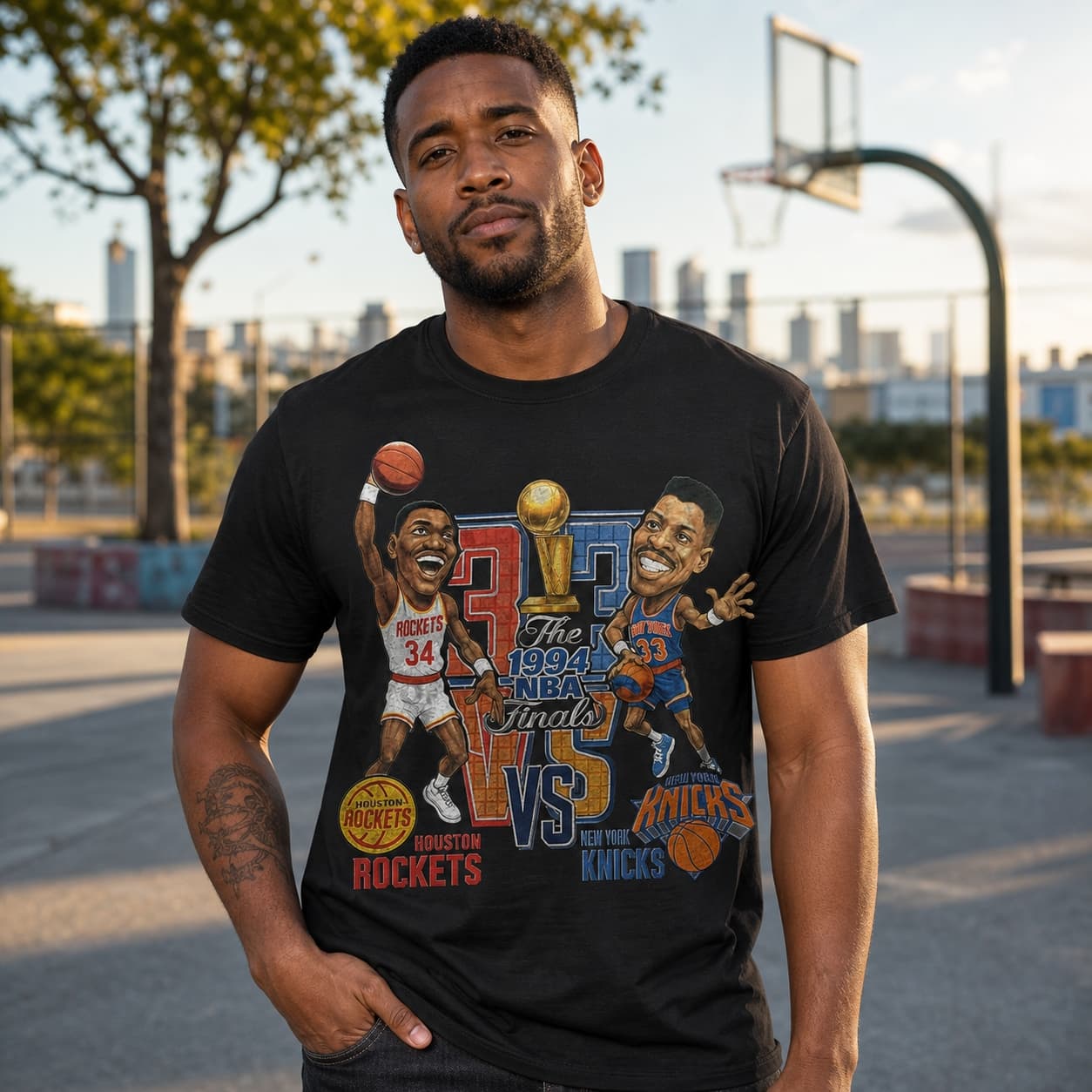 Houston Rockets Hakeem Olajuwon vs. New York Knicks Patrick Ewing Finals Retro Basketball 1994 Shirt