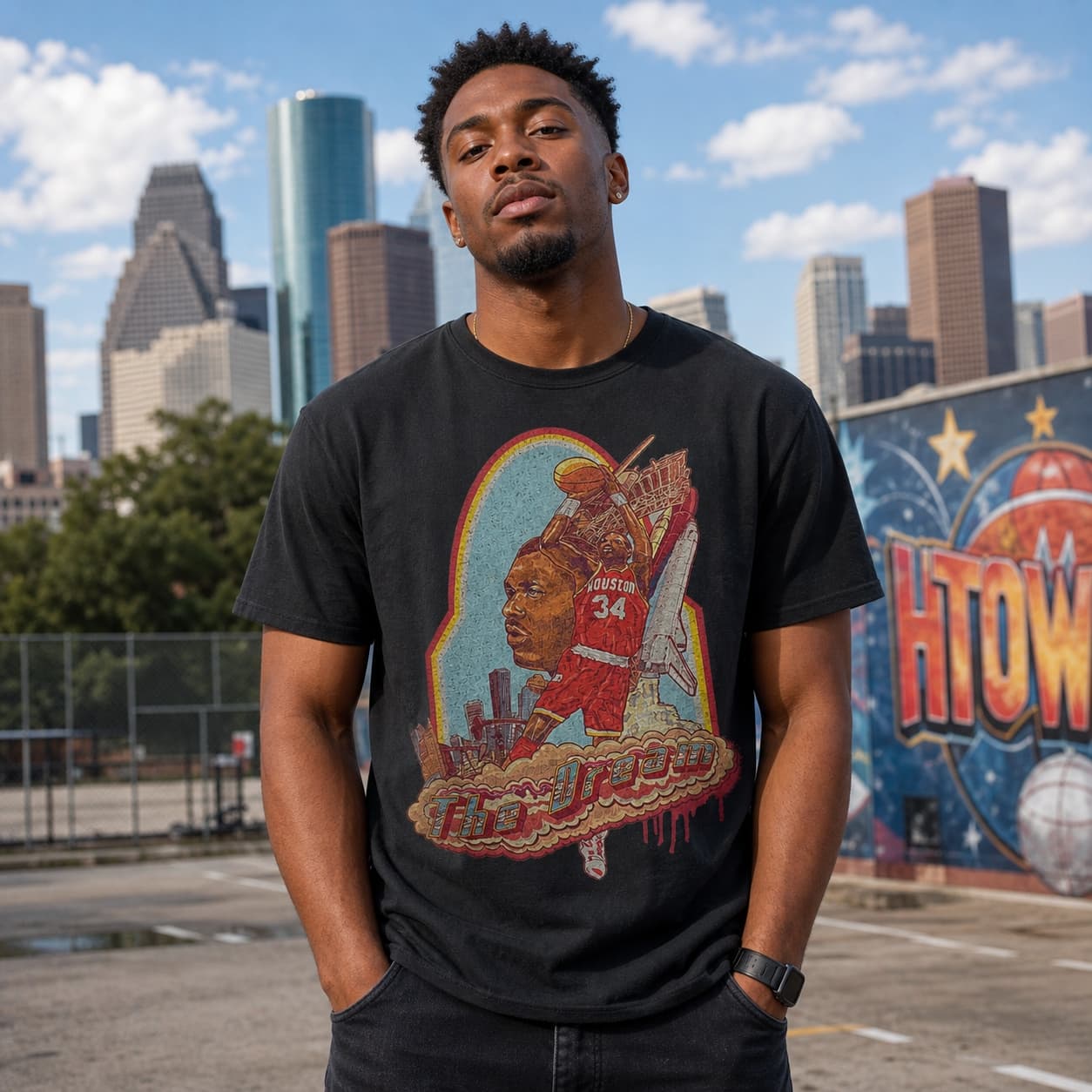 Houston Rockets Retro Hakeem The Dream Olajuwon Basketball 1985 Shirt