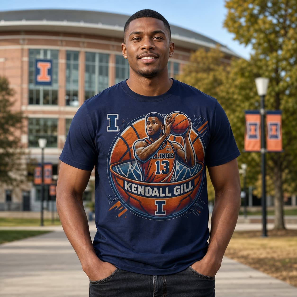 Illinois Fighting Illini Kendall Gill Exclusive Retro March Madness Basketball Shirt