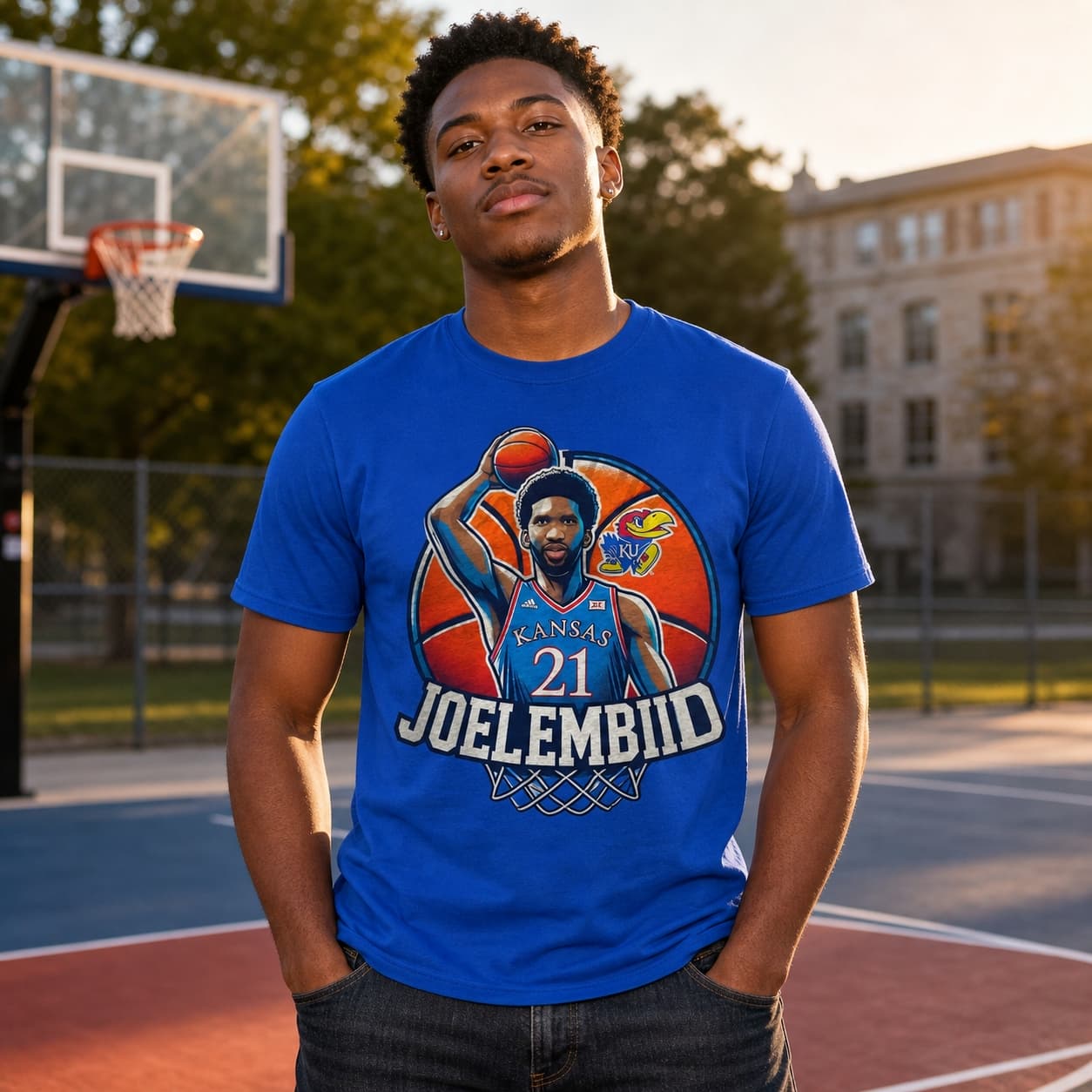 Kansas Jayhawks Joel Embiid Exclusive Retro March Madness Basketball Shirt