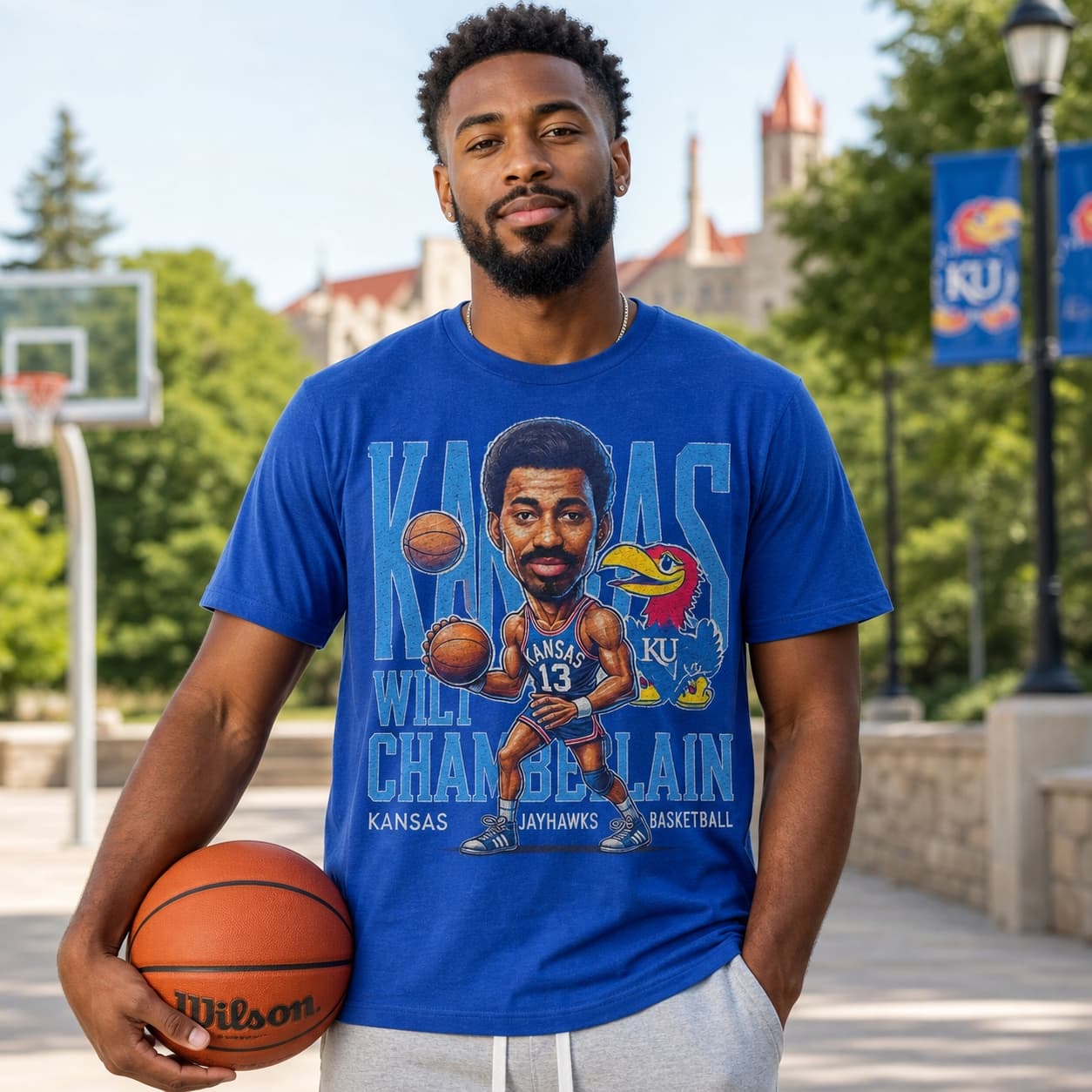 Kansas Jayhawks Wilt Chamberlain Exclusive Retro Basketball 1955 Shirt