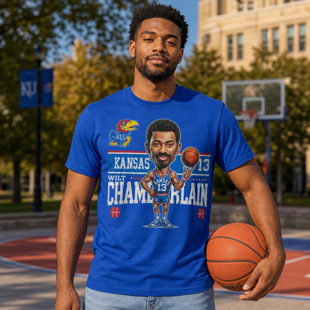 Kansas Jayhawks Wilt Chamberlain Exclusive Retro Basketball 1956 Shirt