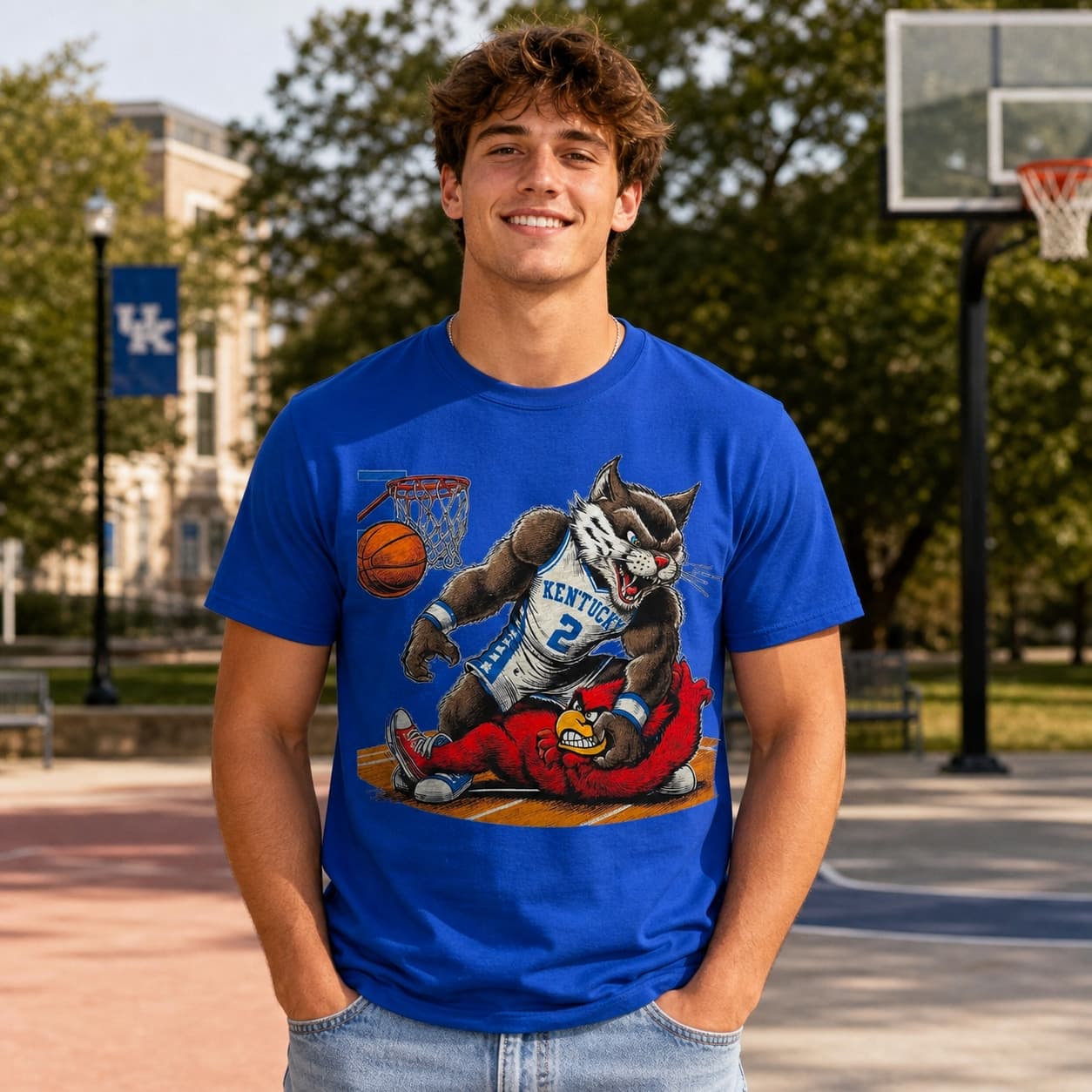 Kentucky Wildcats vs. Louisville Cardinals Retro Rivalry Mascot Basketball Shirt