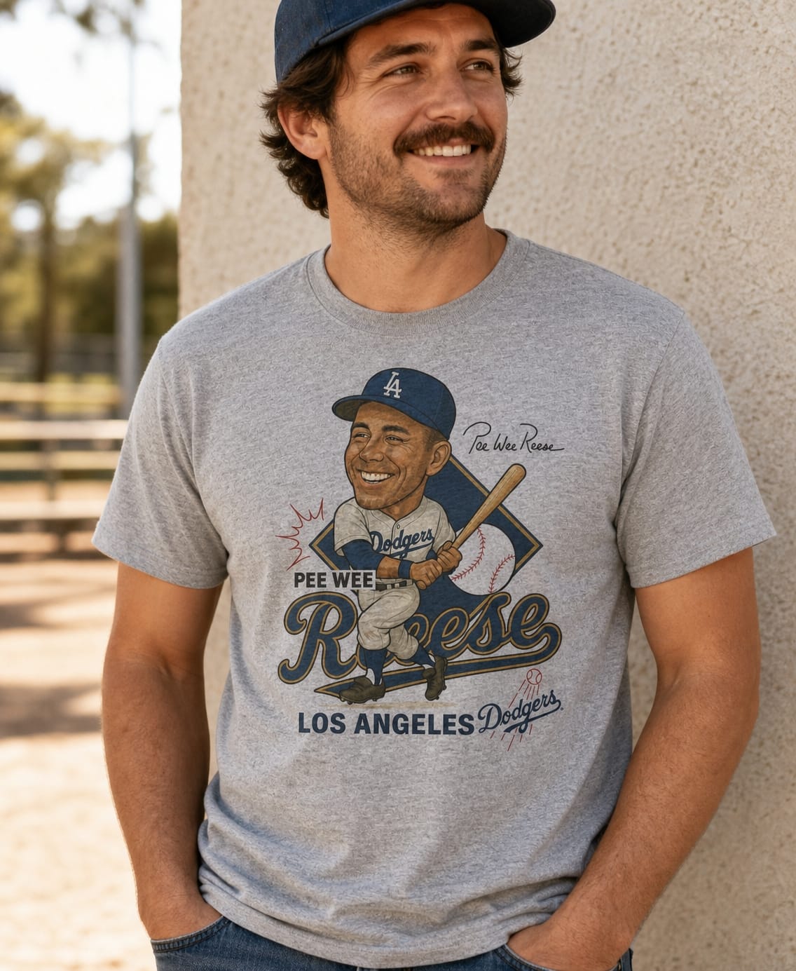 Los Angeles Brooklyn Dodgers Pee Wee Reese Exclusive Retro Baseball Caricature 1958 Artwork T-Shirt