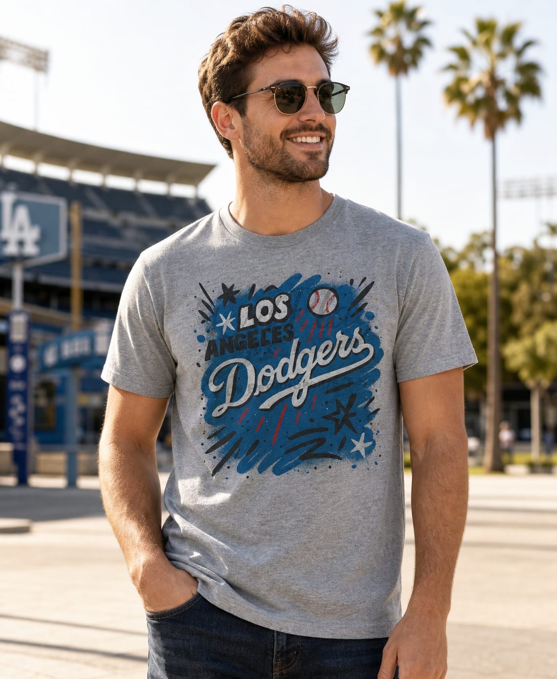 Los Angeles Dodgers Graffiti Exclusive Retro Baseball Artwork T-Shirt