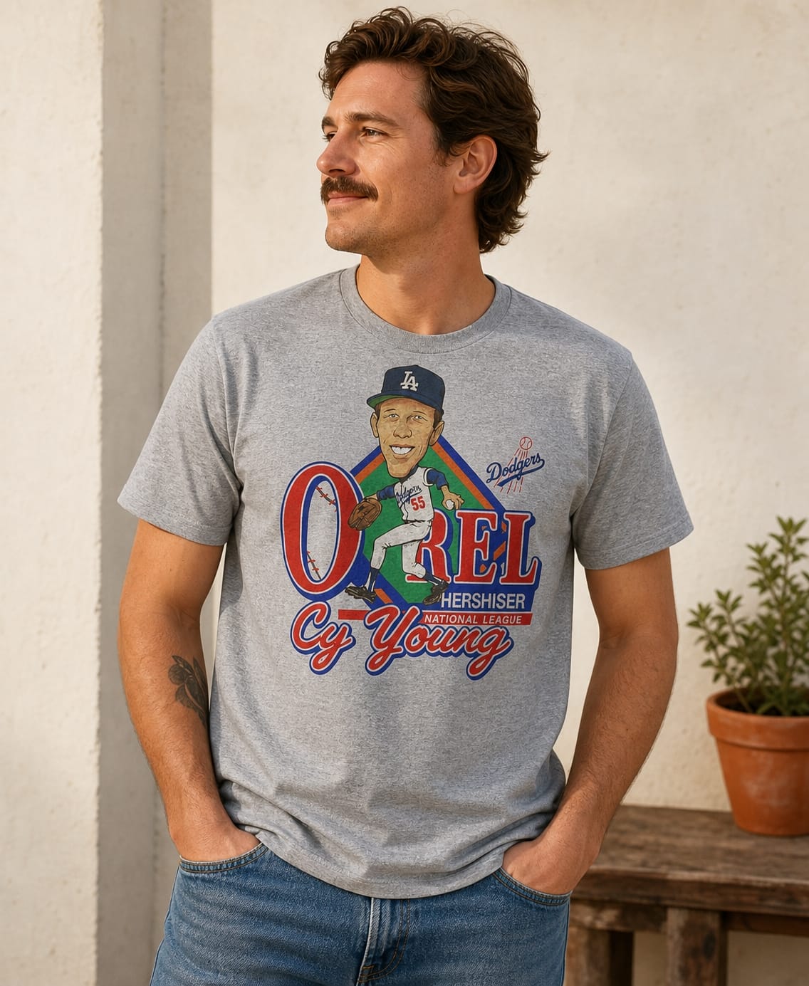 Los Angeles Dodgers Orel Hershiser Retro Baseball 1988 Artwork T-Shirt