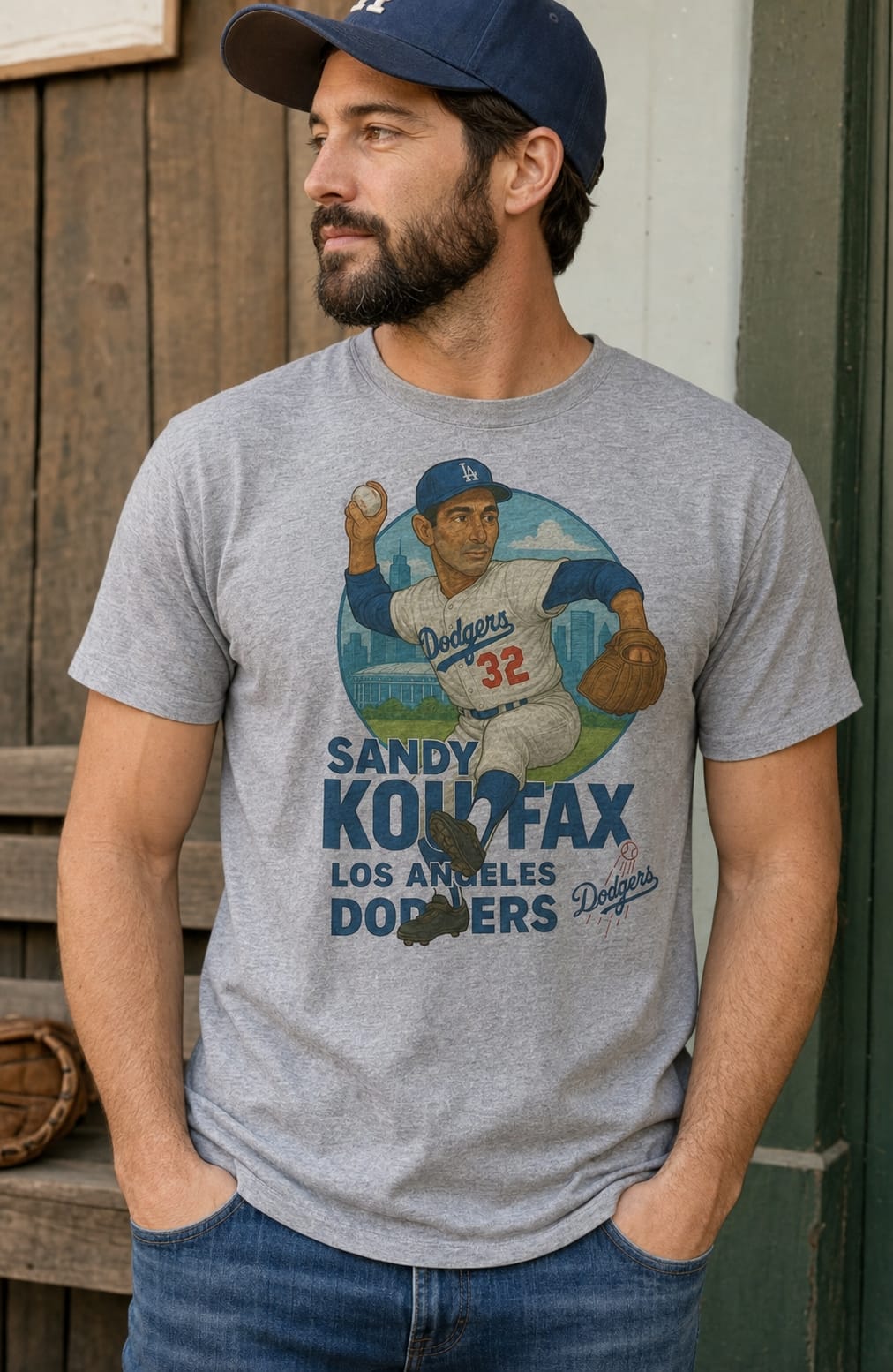 Los Angeles Dodgers Sandy Koufax Exclusive Retro Baseball City 1963 Artwork T-Shirt
