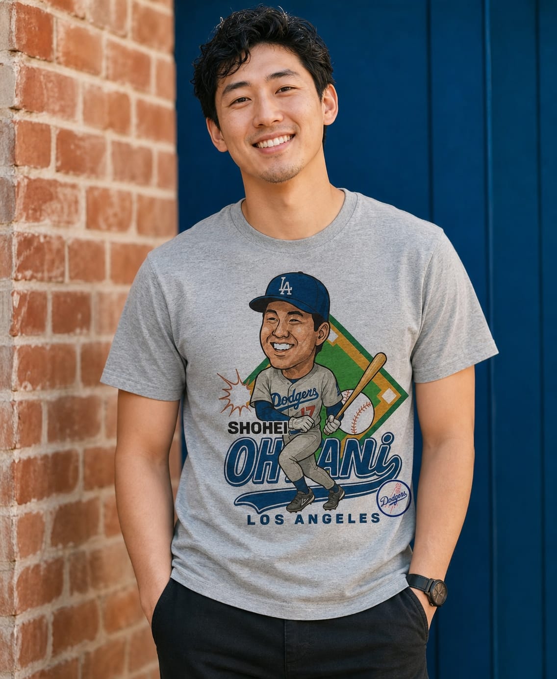 Los Angeles Dodgers Shohei Ohtani Caricature Exclusive Retro Baseball Artwork T-Shirt