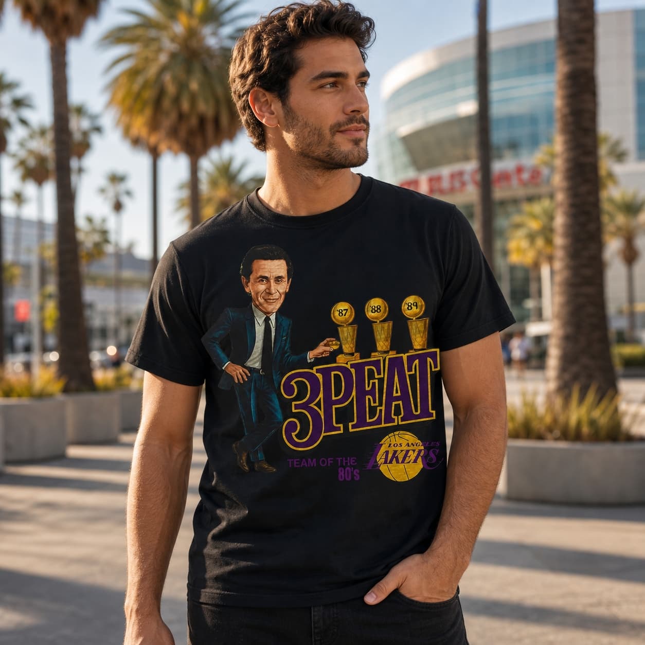 Los Angeles Lakers Coach Pat Riley 3Peat Exclusive Basketball 1989 Shirt
