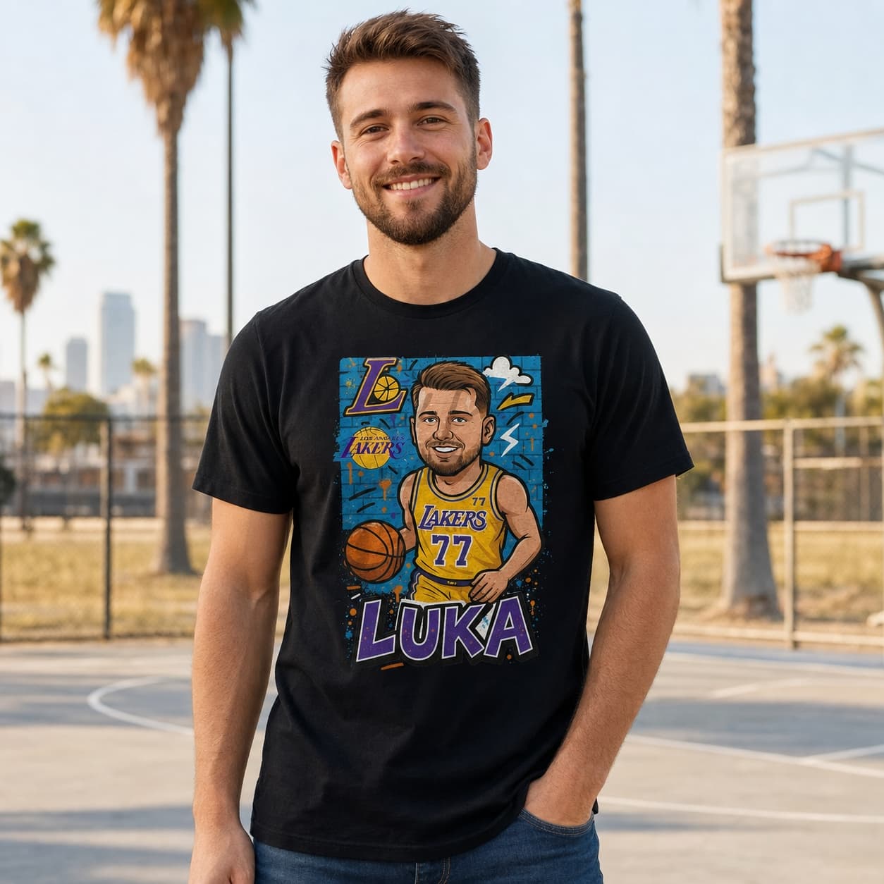 Los Angeles Lakers Luka Doncic Caricature Exclusive Basketball Shirt
