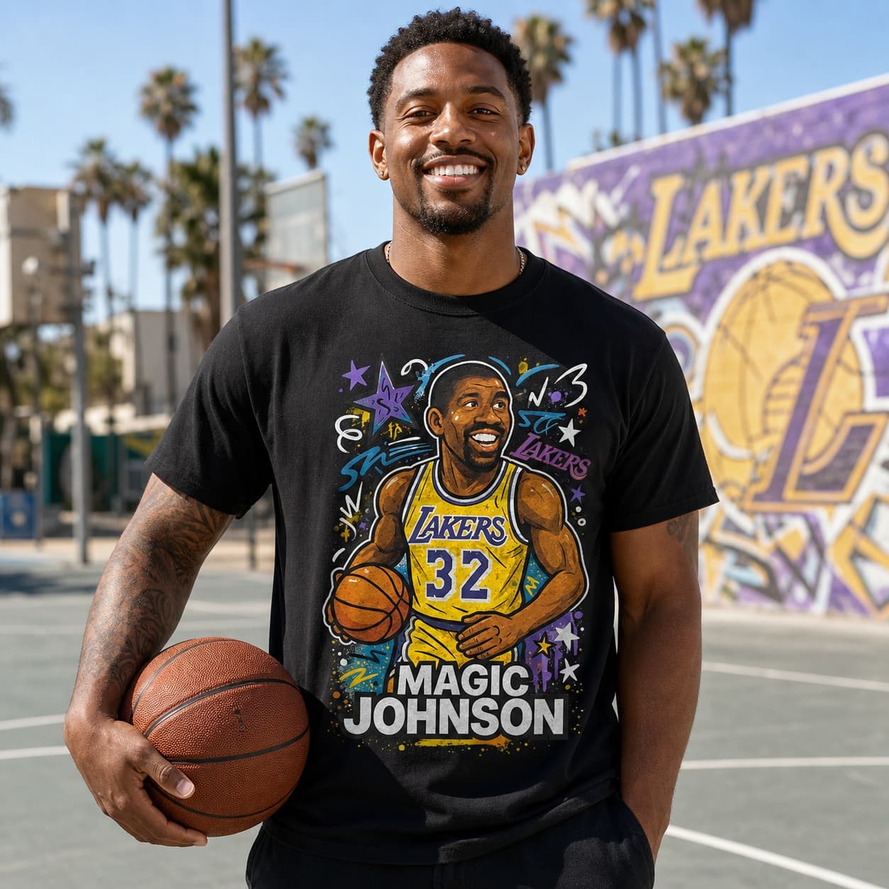 Los Angeles Lakers Magic Johnson Exclusive Caricature Basketball Shirt