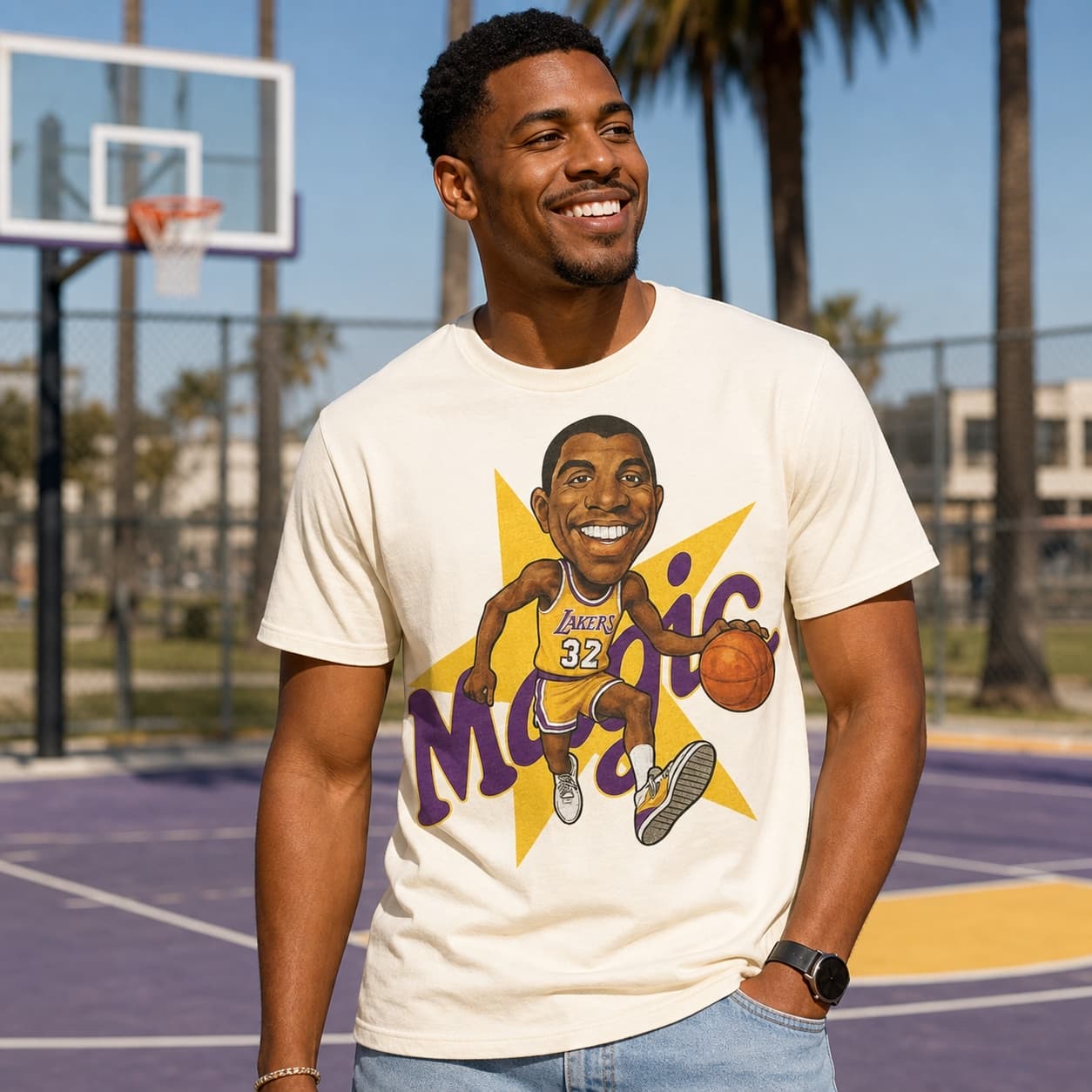 Los Angeles Lakers Magic Johnson Retro Basketball Star 1990 Shirt