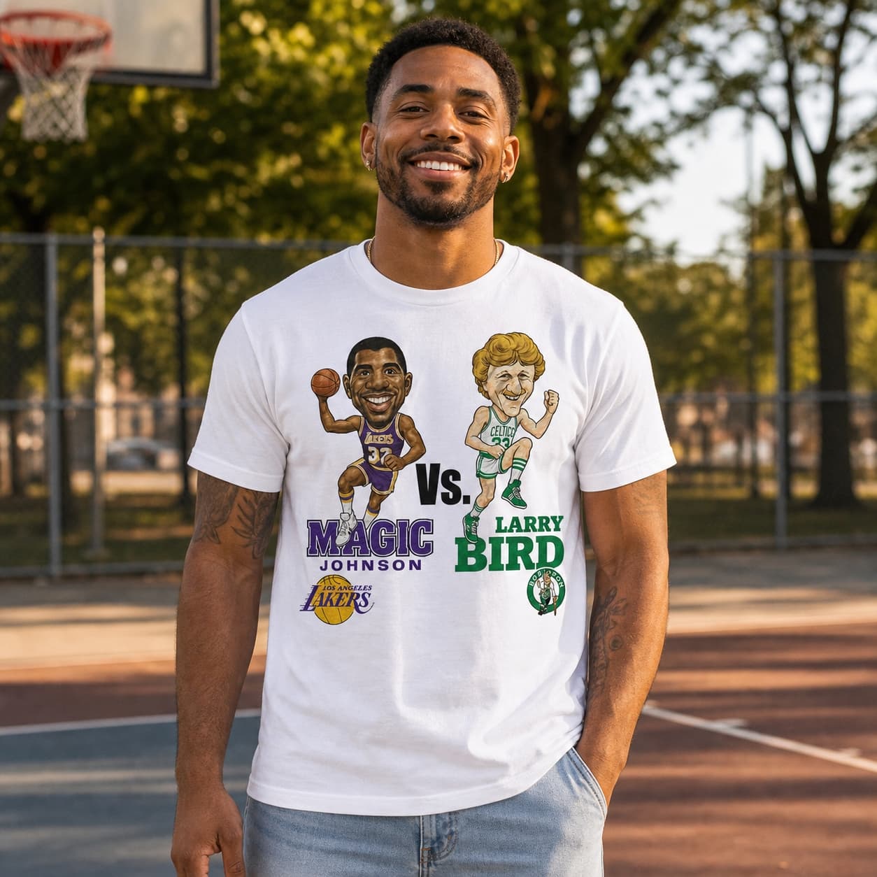 Los Angeles Lakers Magic Johnson vs. Boston Celtics Larry Bird Retro Basketball 1987 Shirt