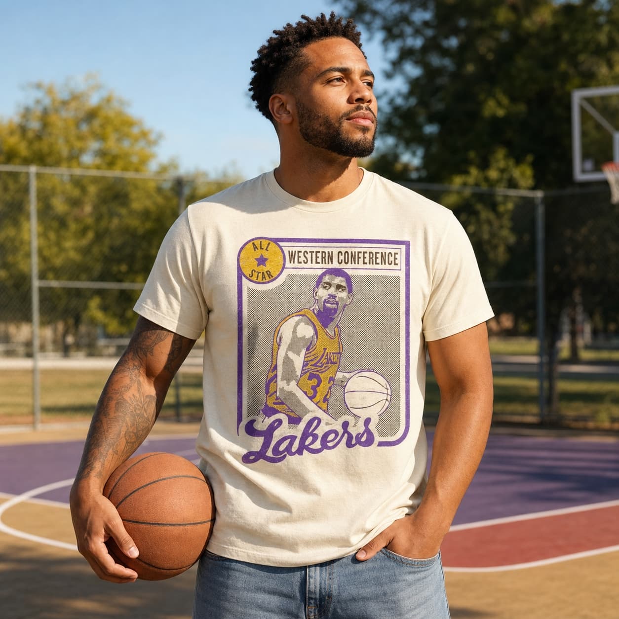 Los Angeles Lakers Retro Magic Johnson All Star Basketball 1989 Shirt