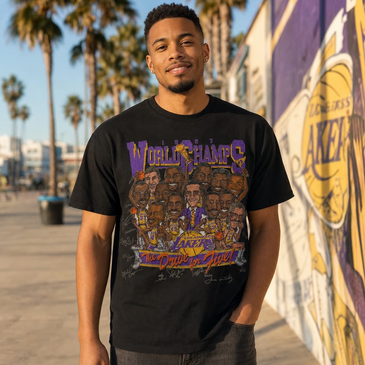 Los Angeles Lakers Retro World Champs Magic Kareem Basketball 1987 Shirt