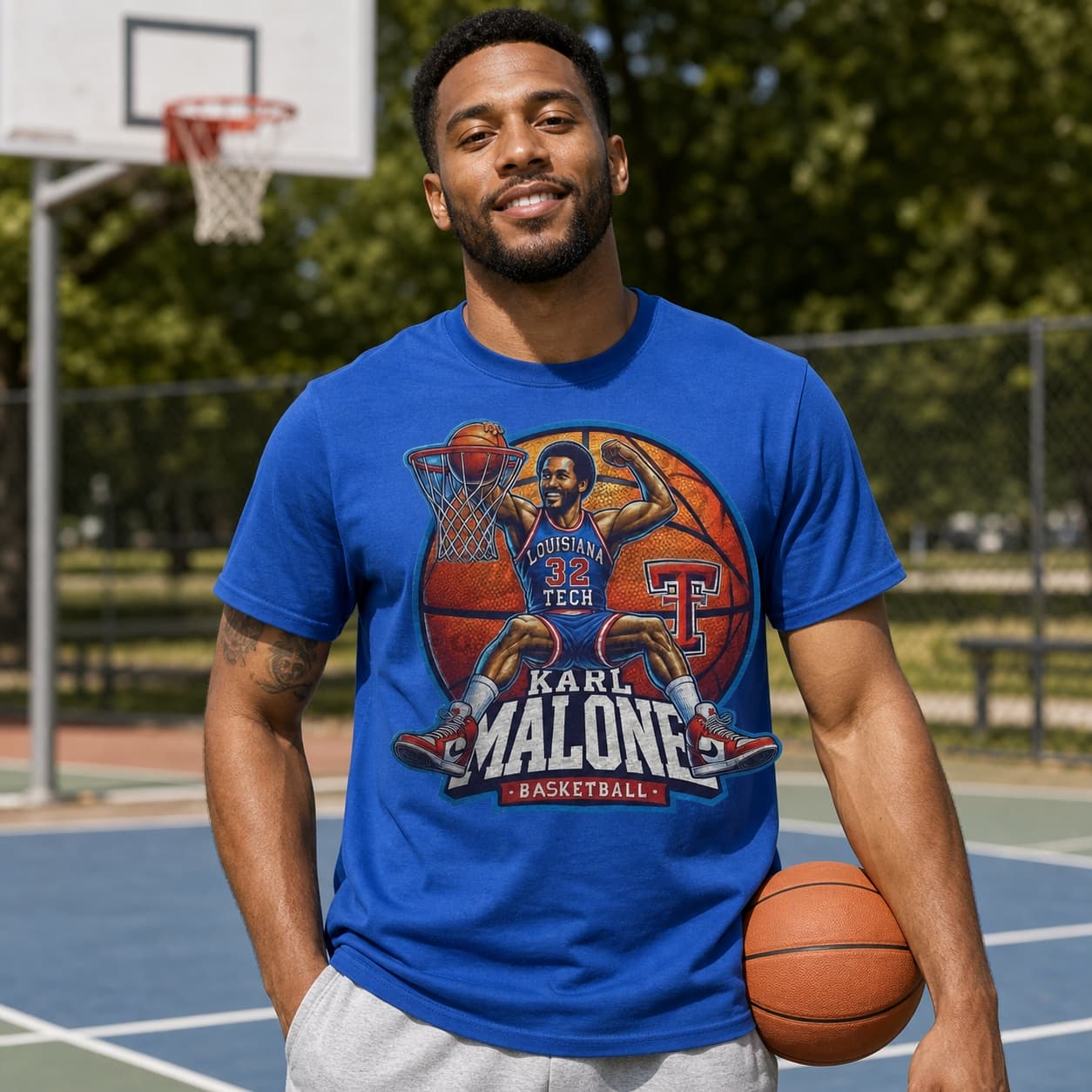 Louisiana Tech Bulldogs Karl Malone Mailman Exclusive Retro March Madness Basketball Shirt