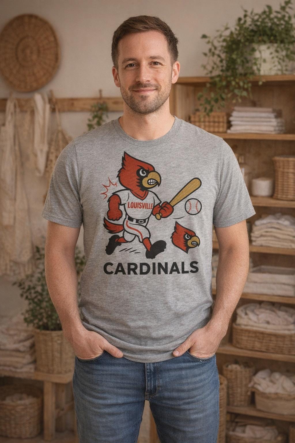 Louisville Cardinals Mascot Retro Baseball Artwork Shirt