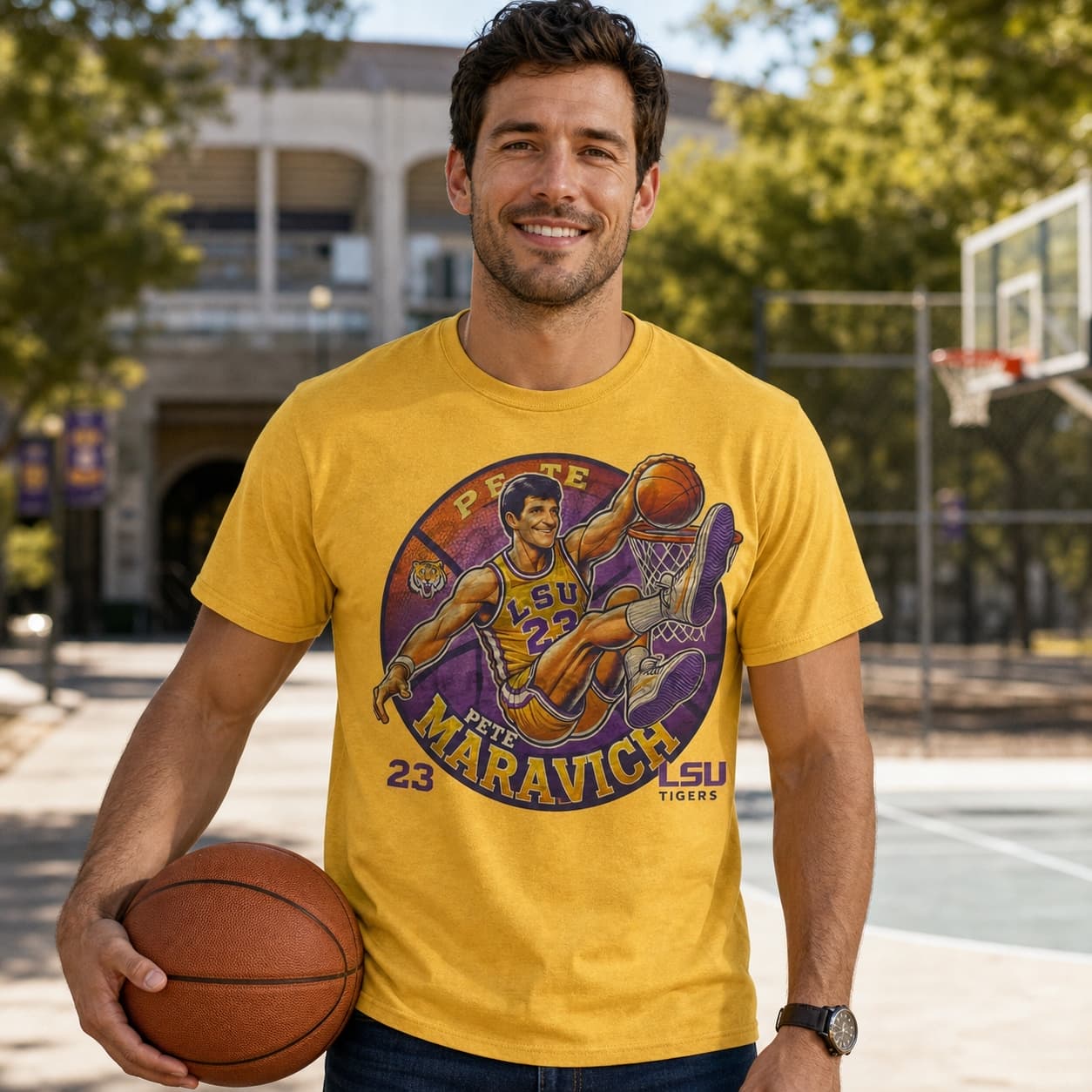 LSU Tigers Pete Maravich Exclusive Retro March Madness Basketball Shirt