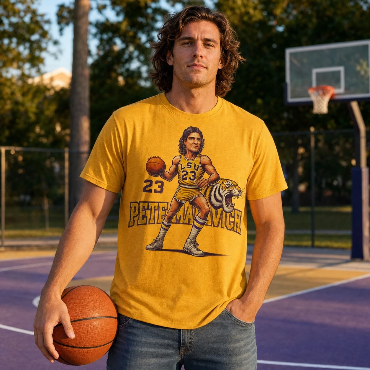 LSU Tigers Pistol Pete Maravich Exclusive Retro Basketball 1968 Shirt