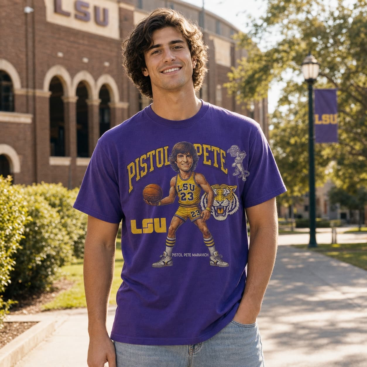 LSU Tigers Pistol Pete Maravich Exclusive Retro Basketball 1969 Shirt