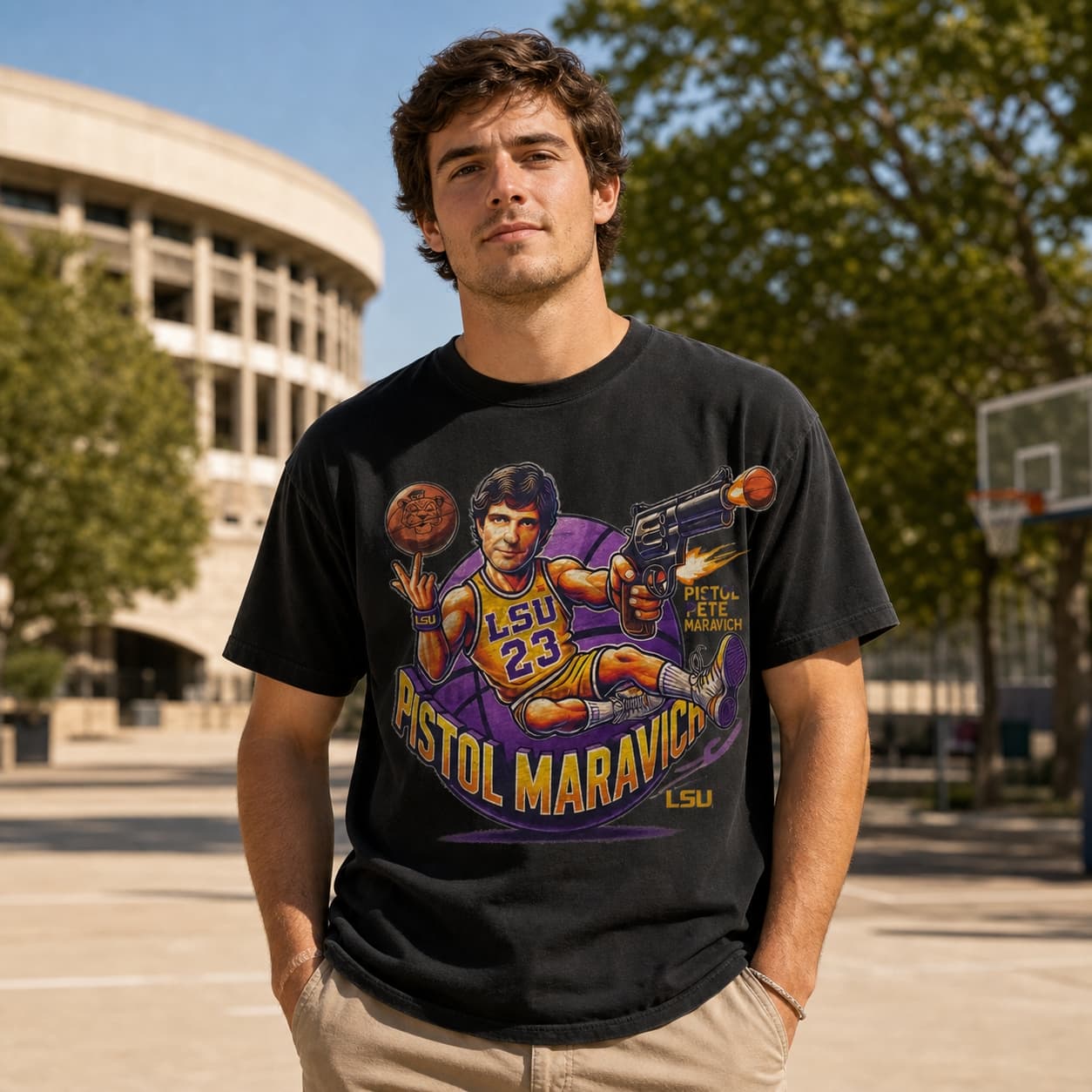 LSU Tigers Pistol Pete Maravich Exclusive Retro March Madness Basketball Shirt