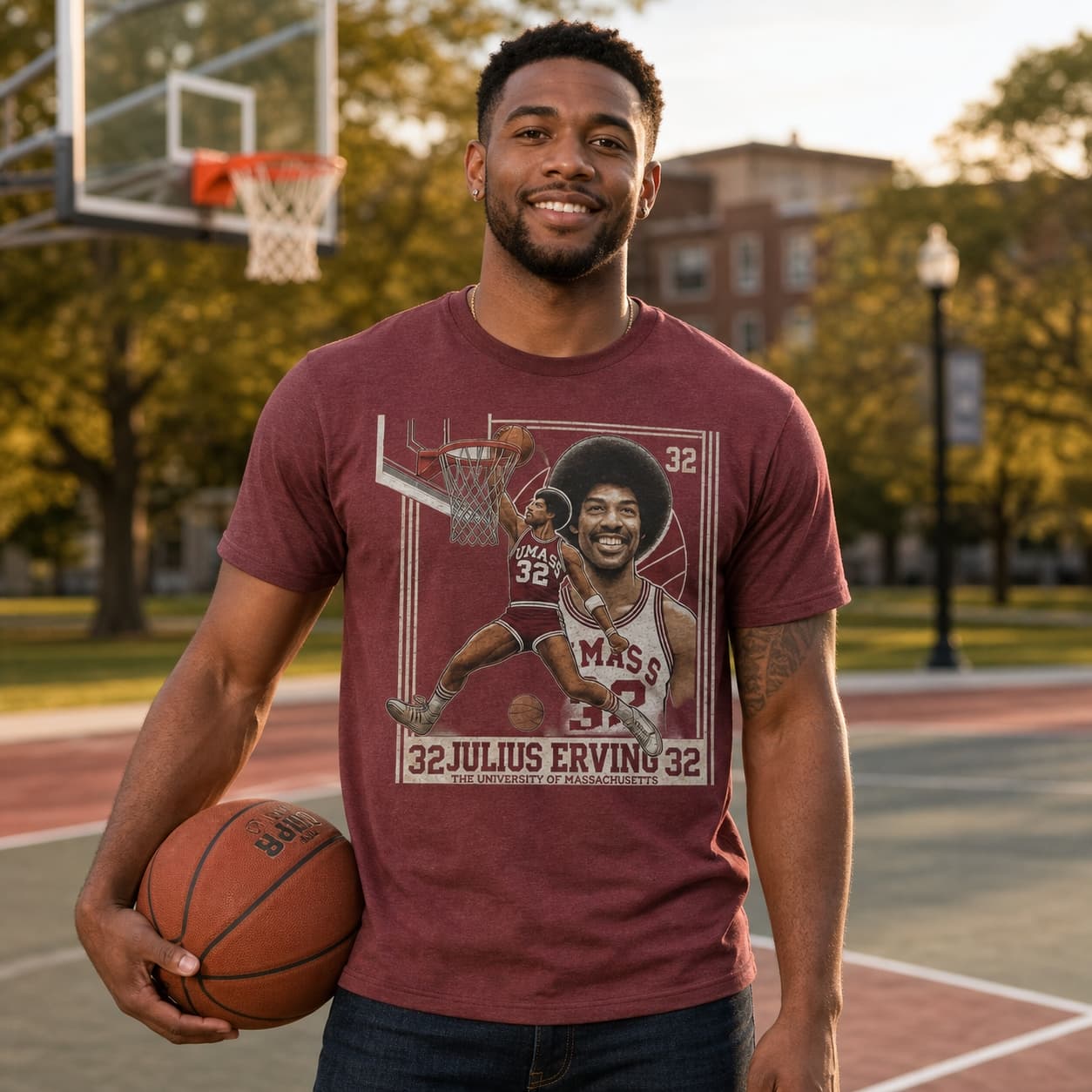 Massachusetts UMass Minutemen Julius Erving Dr. J Exclusive Retro Basketball 1969 Shirt