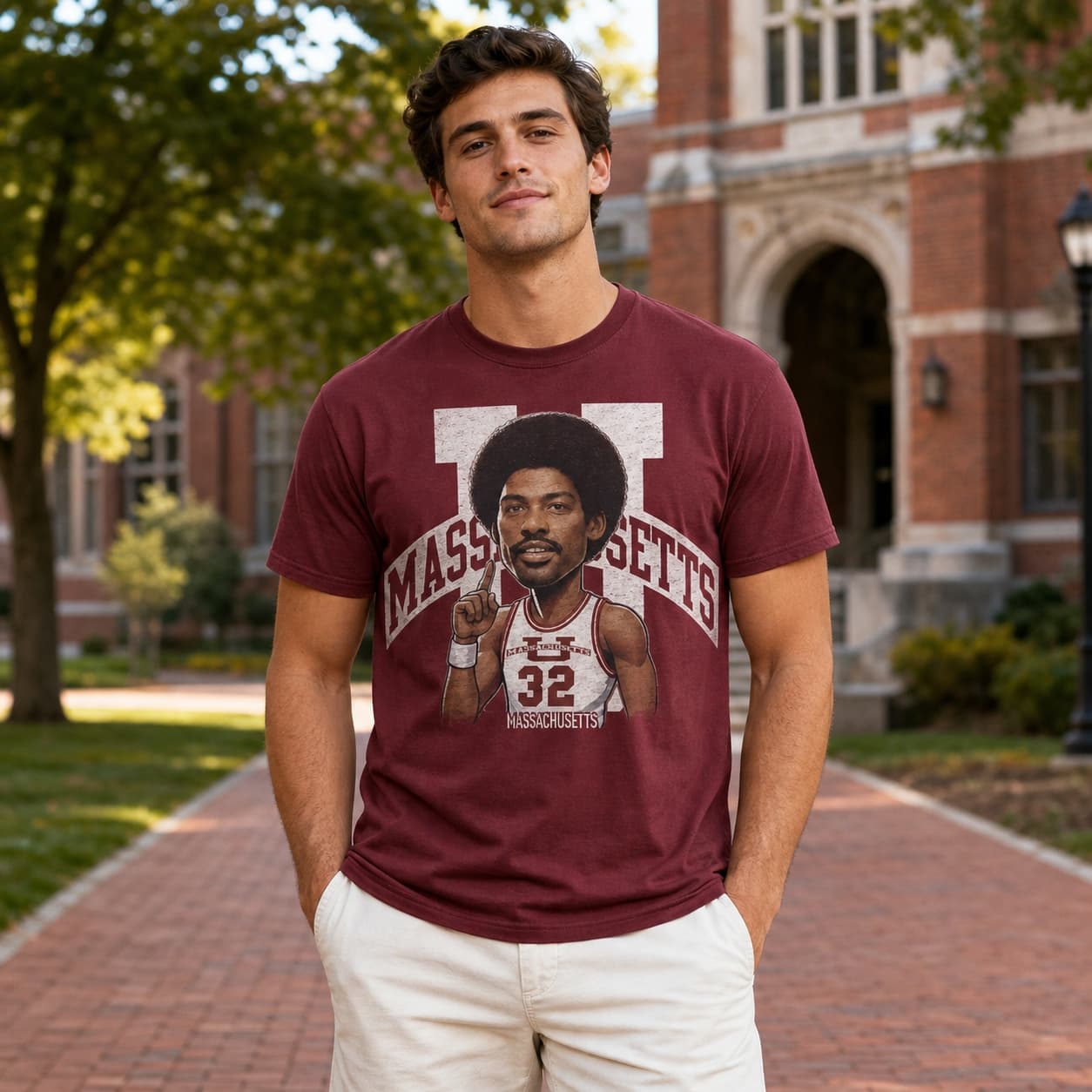 Massachusetts UMass Minutemen Julius Erving Dr. J Exclusive Retro Basketball 1971 Shirt