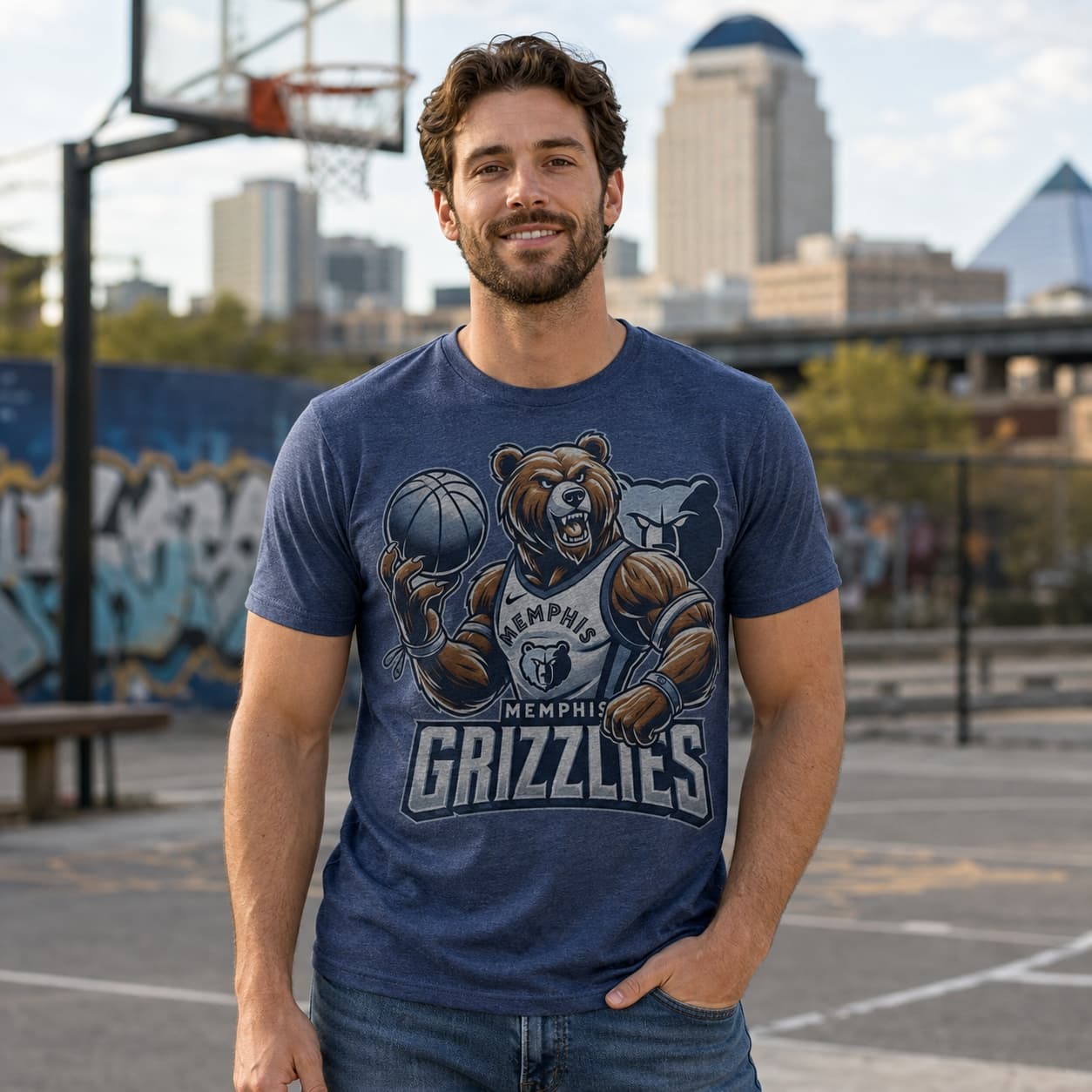 Memphis Grizzlies Exclusive Retro Basketball Mascot Shirt