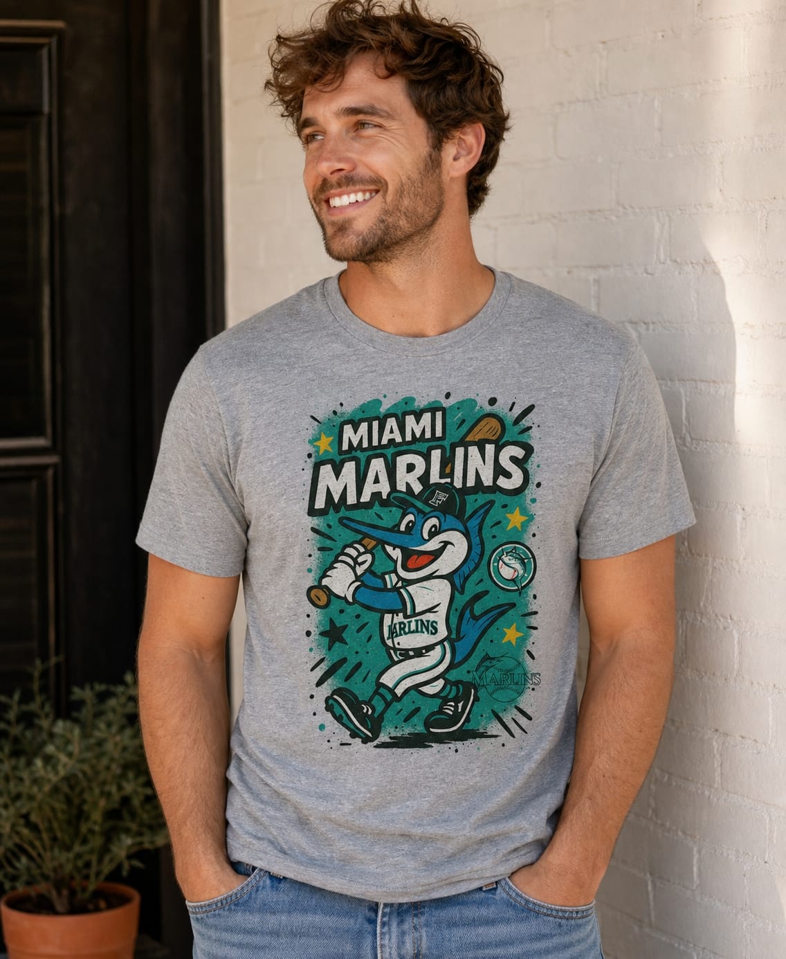 Miami Marlins Graffiti Exclusive Retro Baseball Artwork T-Shirt