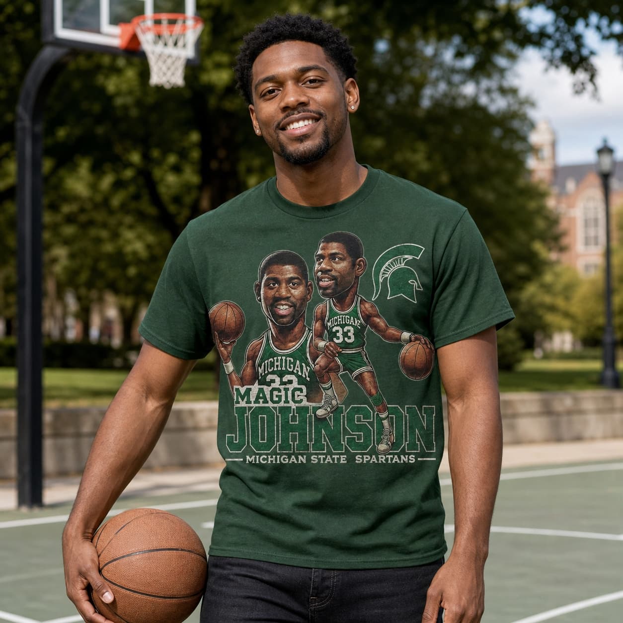 Michigan State Spartans Magic Johnson Exclusive Retro Basketball 1977 Shirt