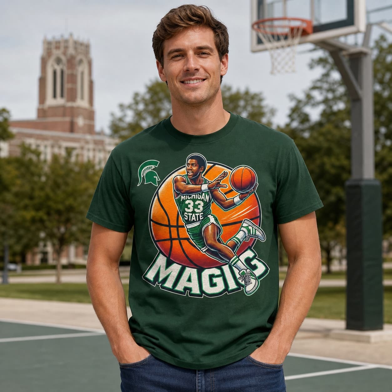 Michigan State Spartans Magic Johnson Exclusive Retro March Madness Basketball Shirt