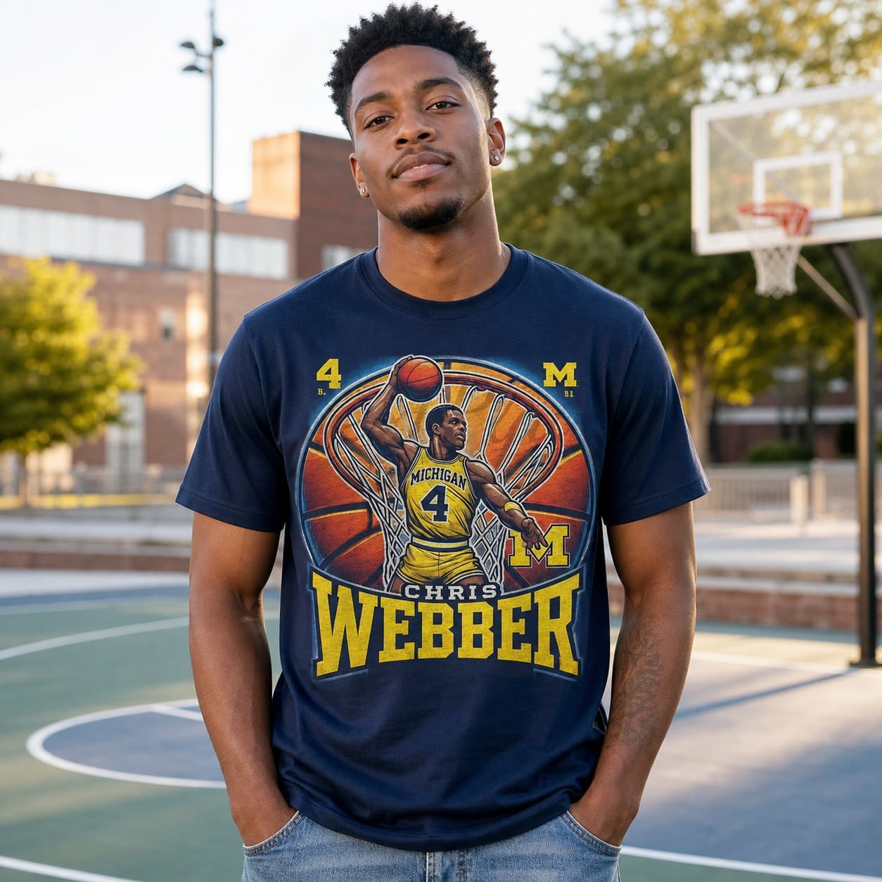 Michigan Wolverines Chris Webber Exclusive Retro March Madness Basketball Shirt