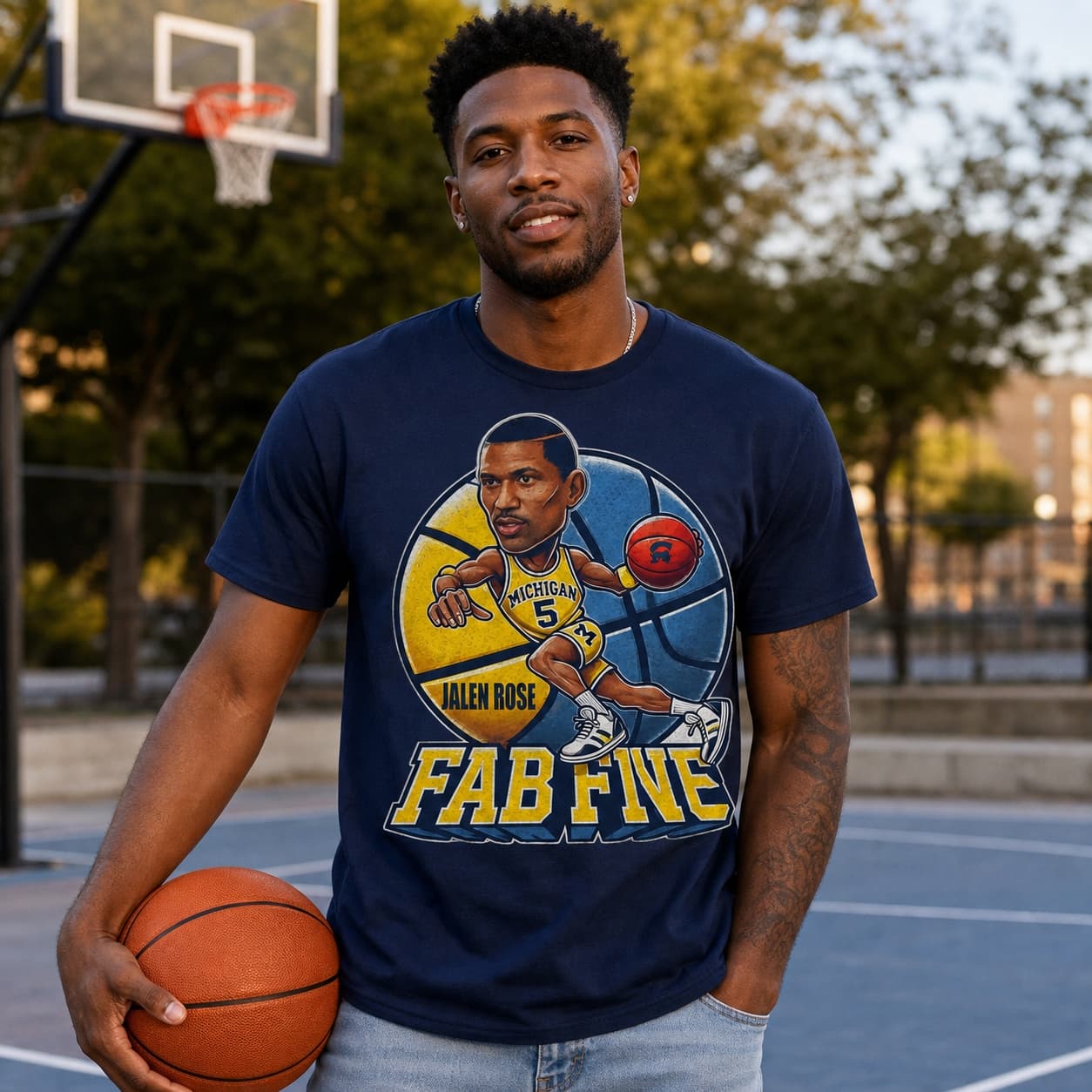 Michigan Wolverines Jalen Rose Exclusive Retro March Madness Basketball Shirt