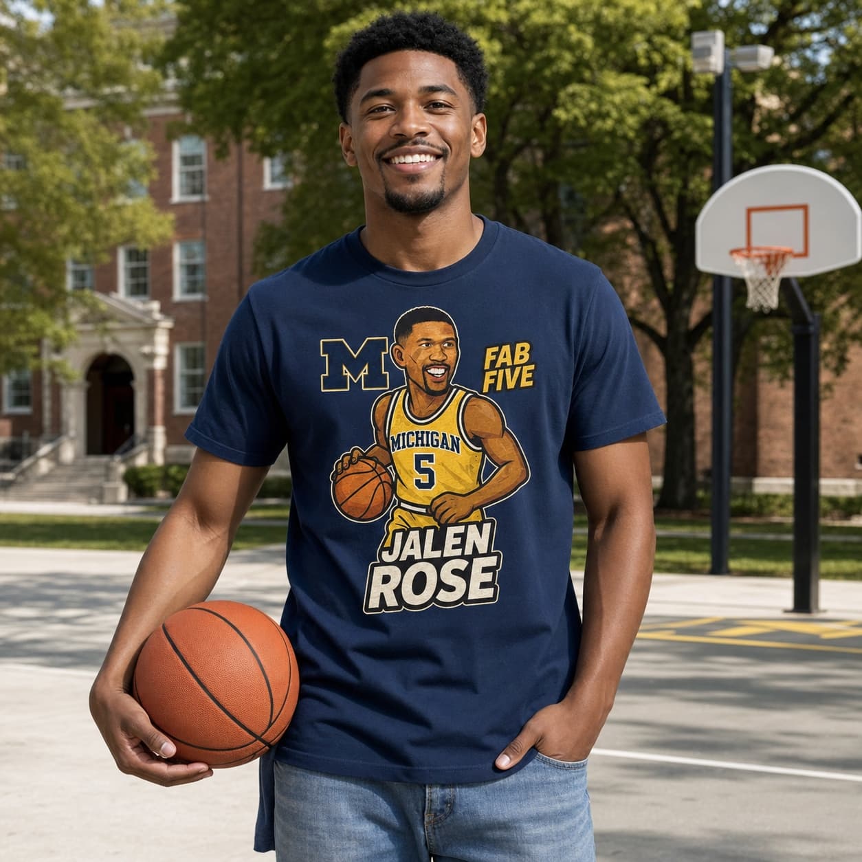 Michigan Wolverines Jalen Rose Fab Five Exclusive Caricature Basketball Shirt