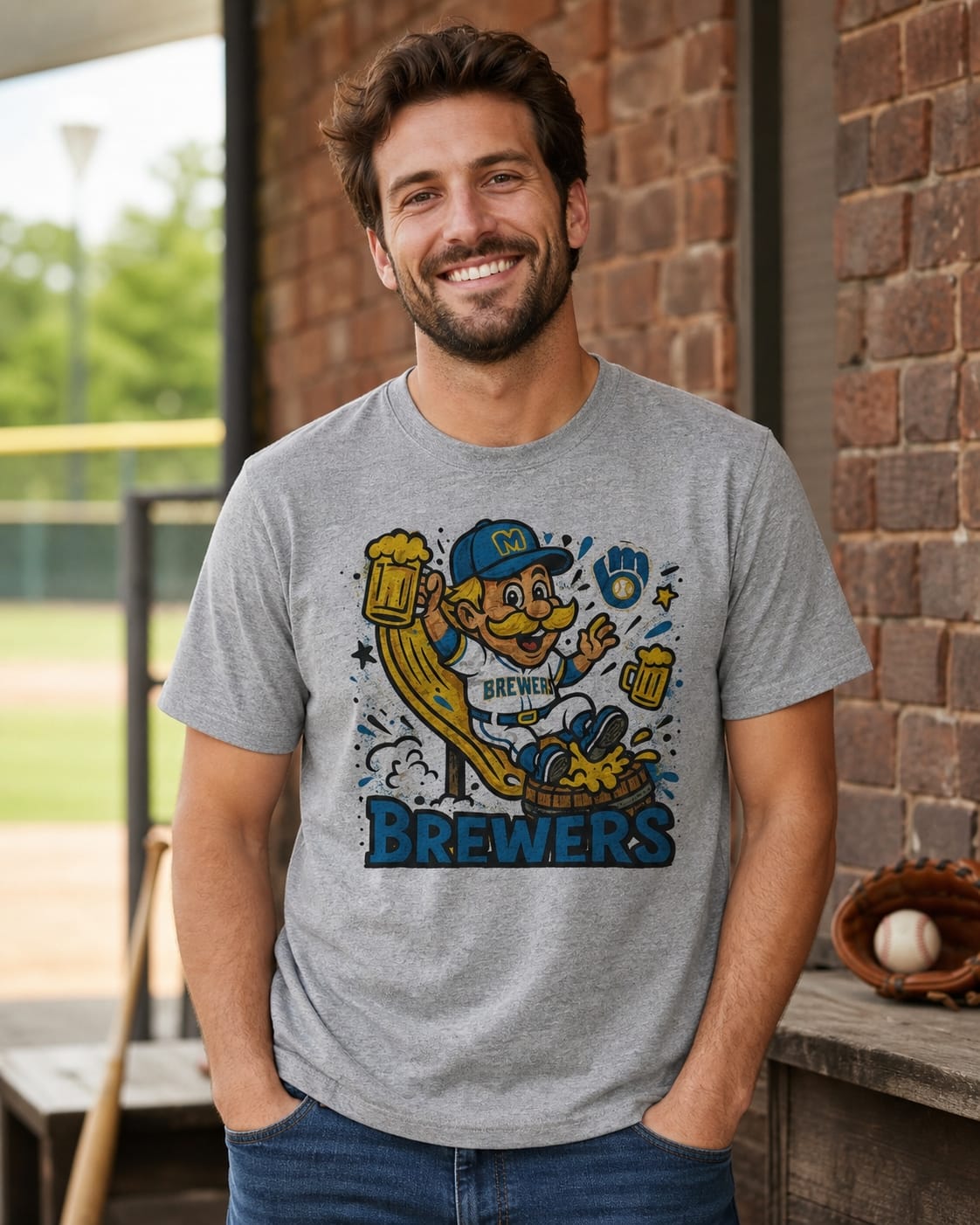 Milwaukee Brewers Bernie Exclusive Retro Baseball Artwork T-Shirt