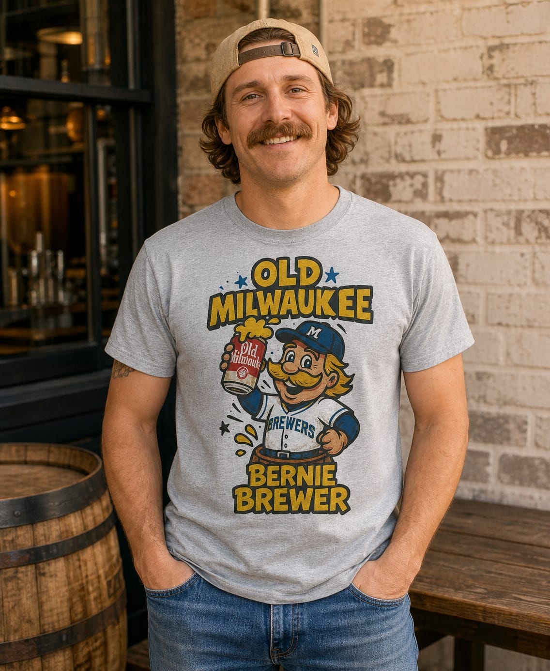 Milwaukee Brewers Bernie Mascot Exclusive Retro Baseball Artwork T-Shirt