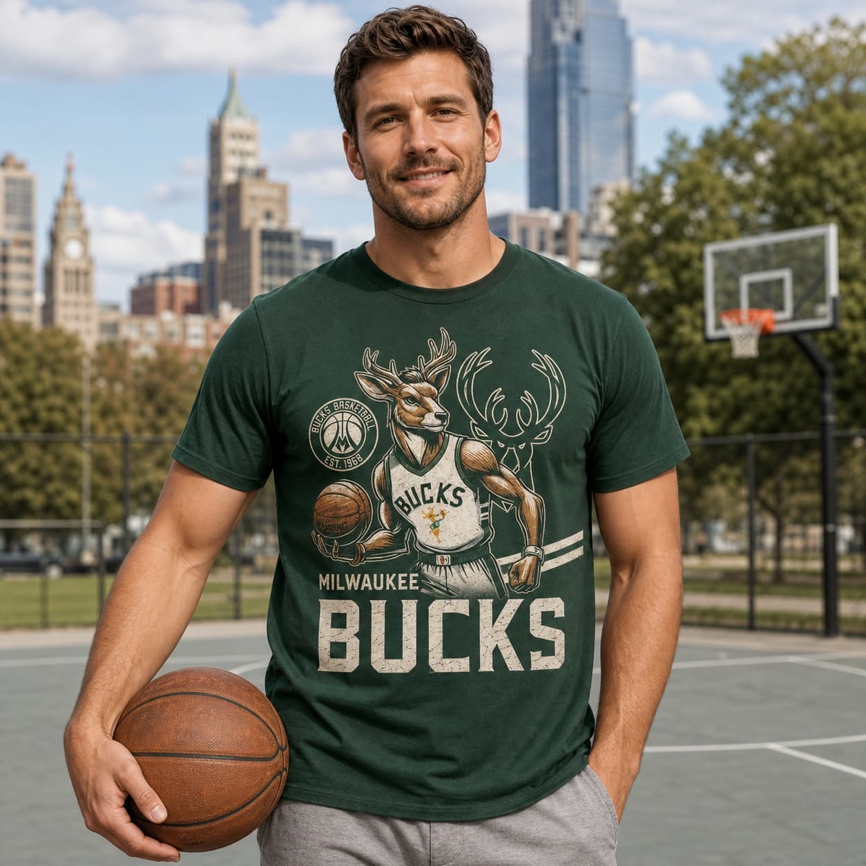 Milwaukee Bucks Exclusive Retro Basketball Mascot Shirt