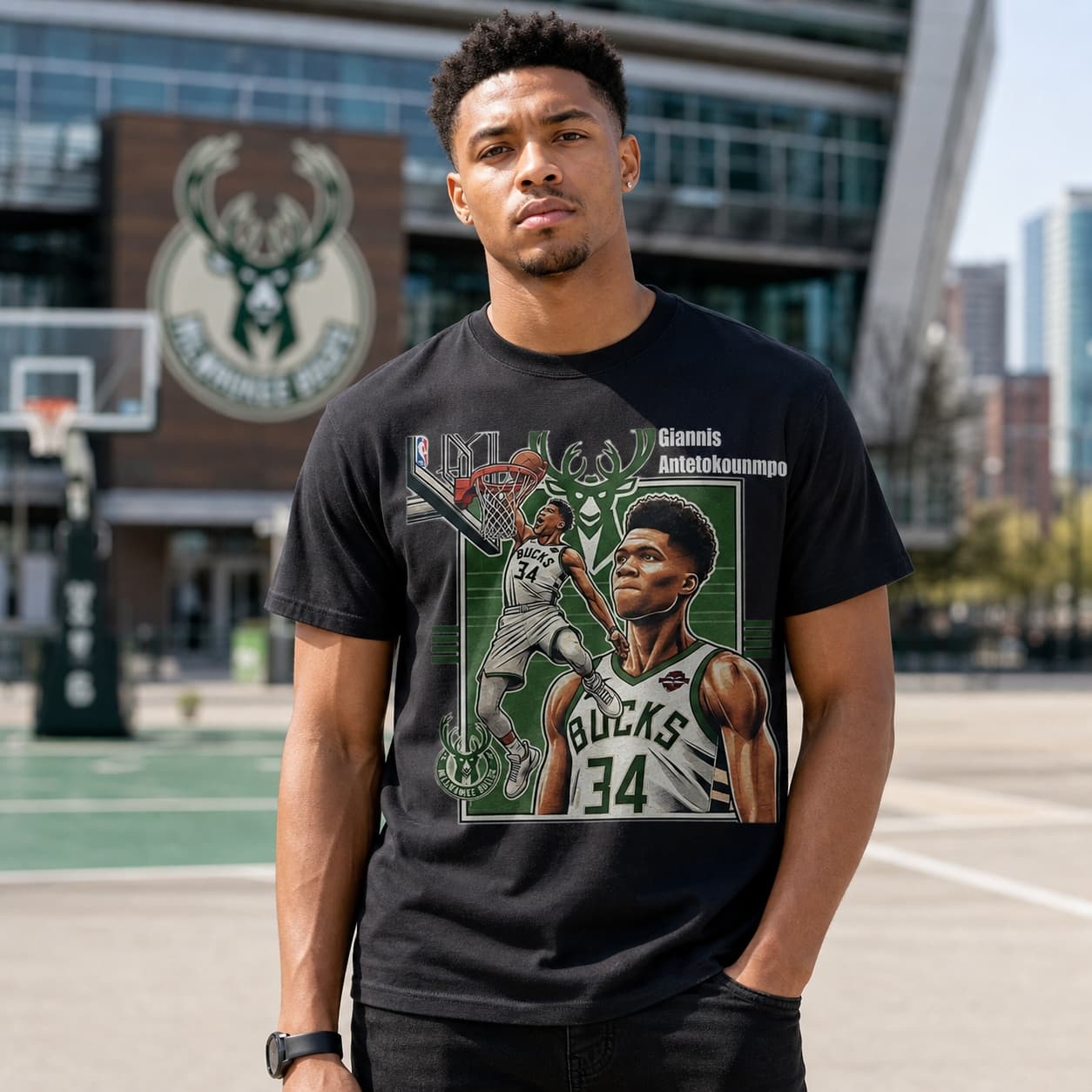 Milwaukee Bucks Giannis Antetokounmpo #34 Exclusive Retro Basketball Shirt