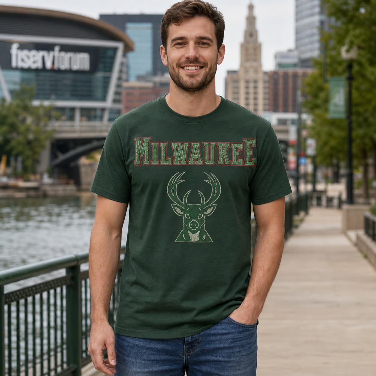 Milwaukee Bucks Retro Basketball Green Red Shirt