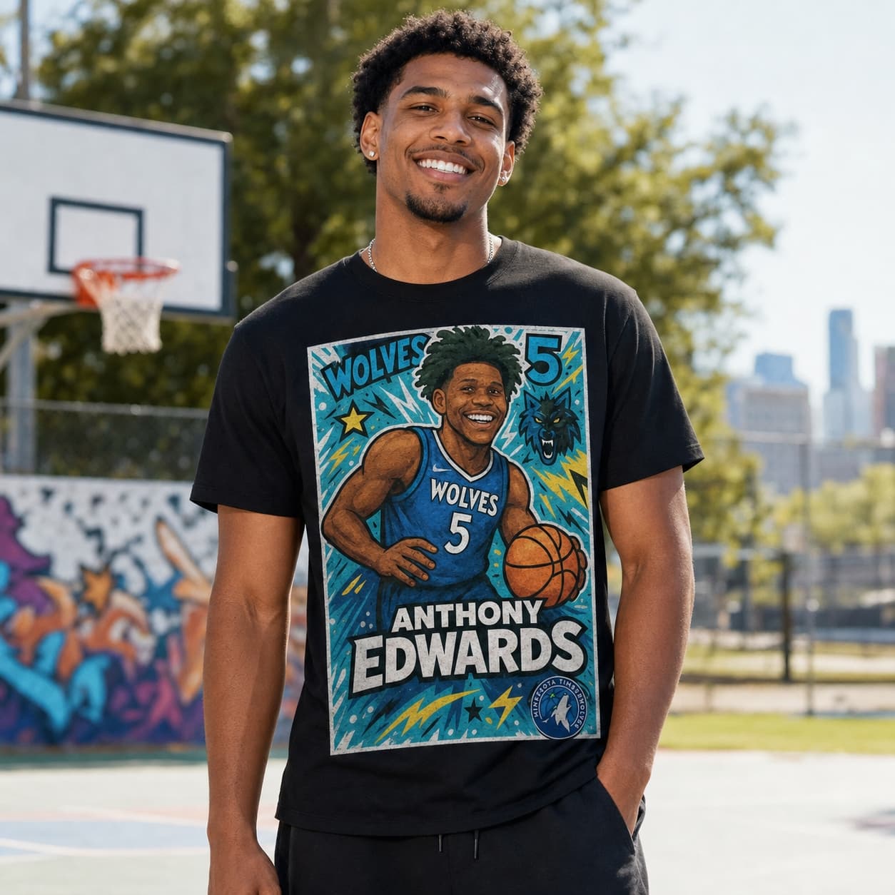 Minnesota Timberwolves Anthony Edwards Exclusive Caricature Basketball Shirt