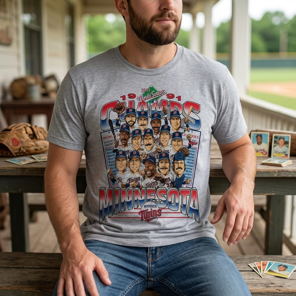 Minnesota Twins World Series Champs Retro 1991 Caricature Baseball T-Shirt