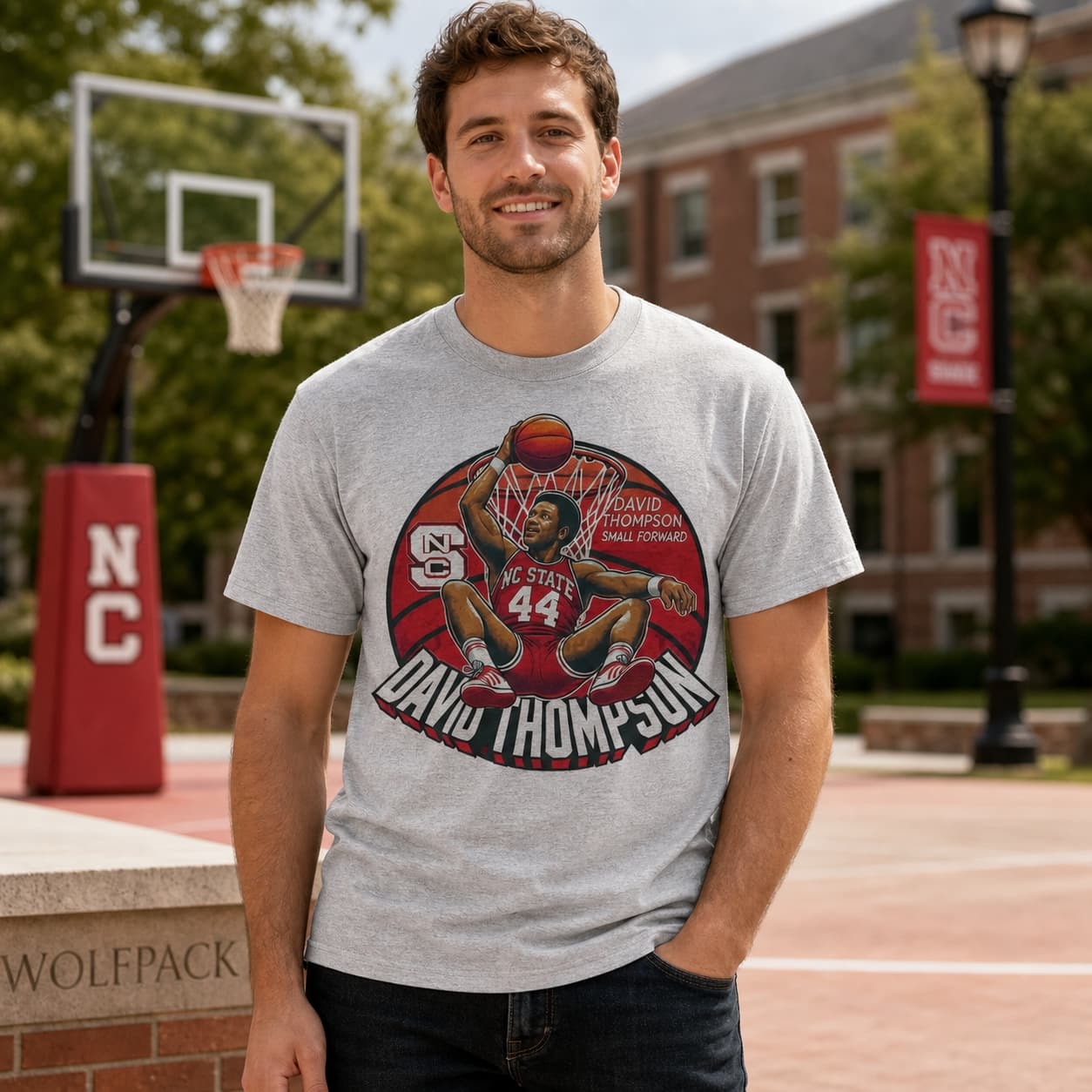 NC State Wolfpack David Thompson Exclusive Retro March Madness Basketball Shirt