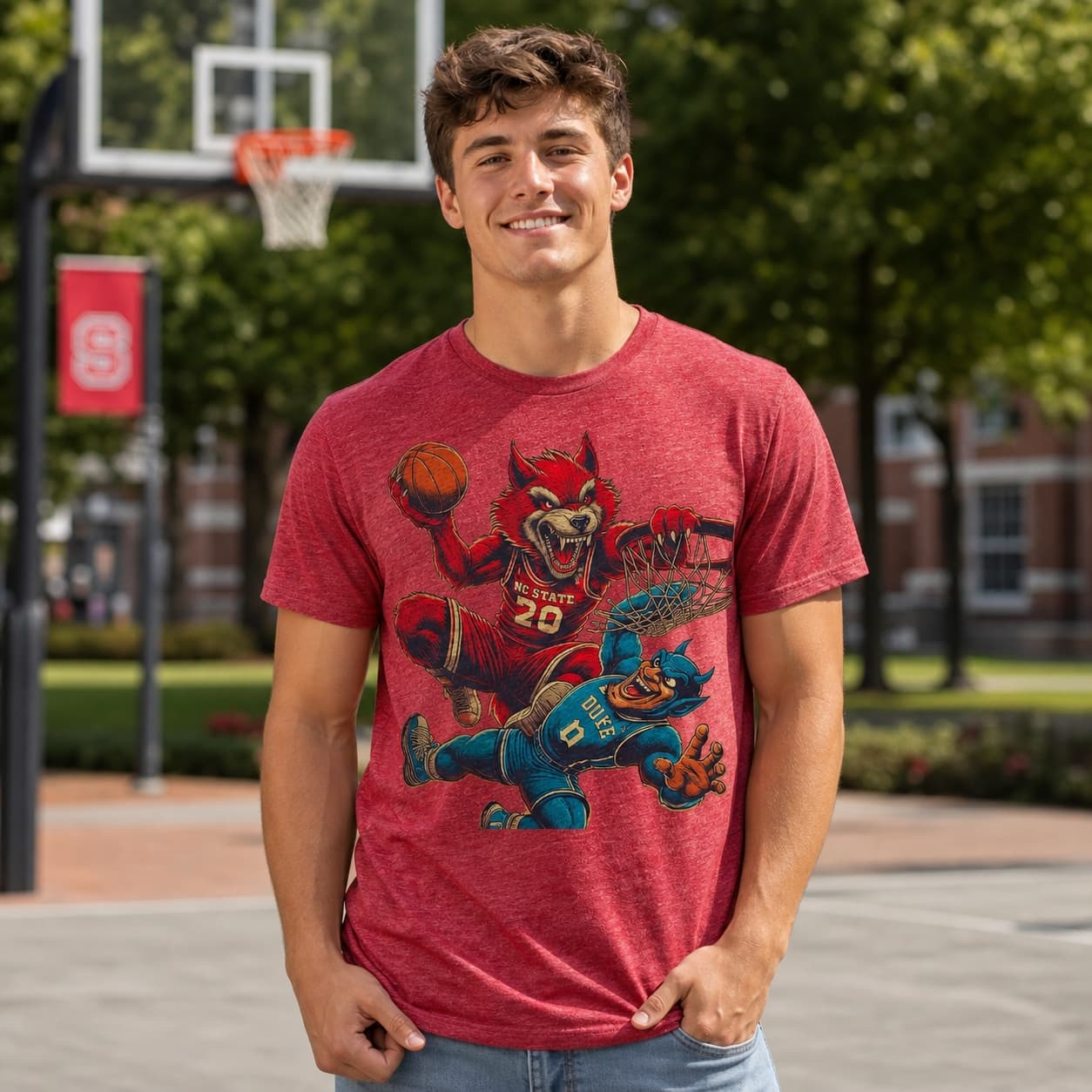 NC State Wolfpack vs. Duke Blue Devils Retro Rivalry Basketball Mascot 1990 Shirt