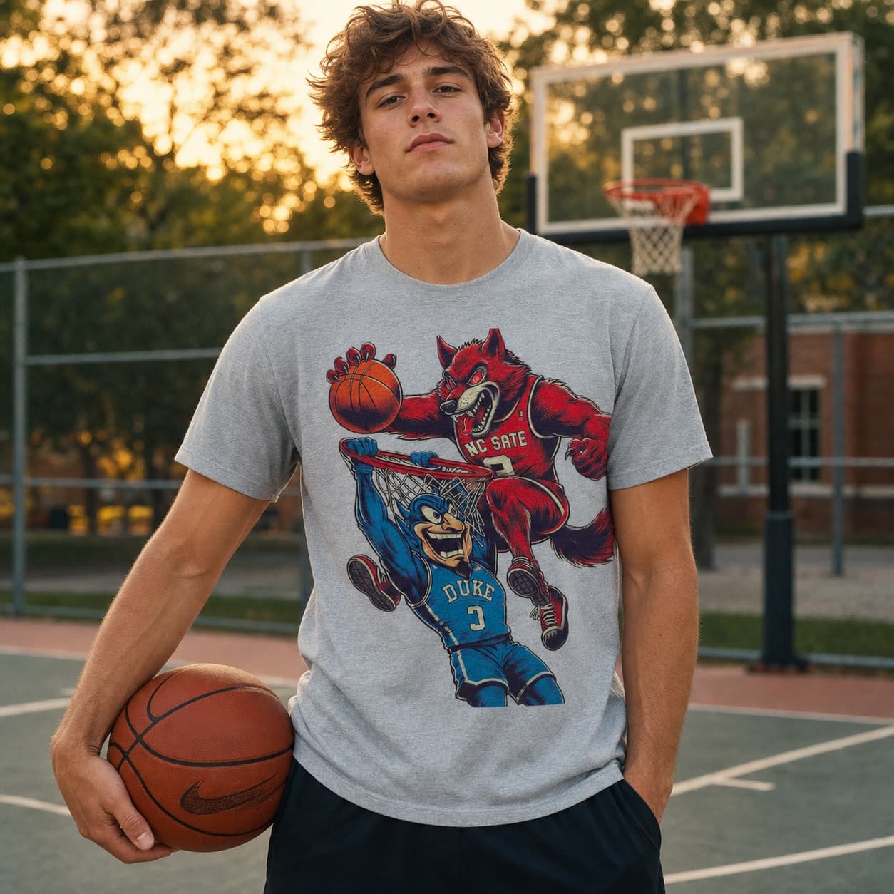 NC State Wolfpack vs. Duke Blue Devils Retro Rivalry Basketball Mascot 1993 Shirt