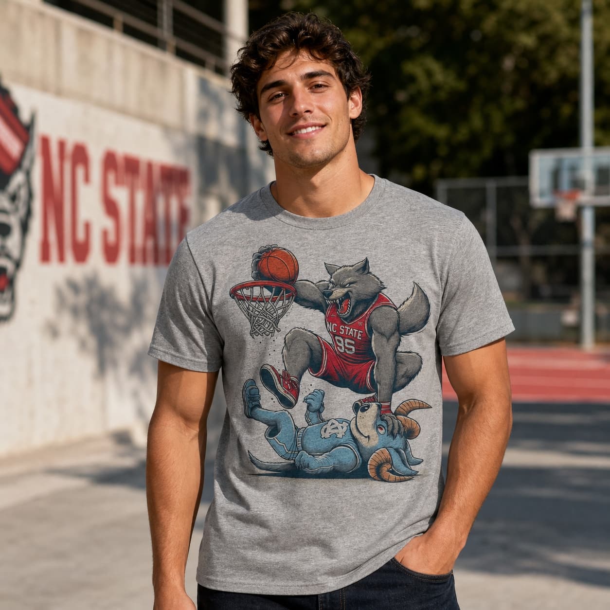 NC State Wolfpack vs. North Carolina Tar Heels Retro Rivalry Basketball Mascot 1995 Shirt