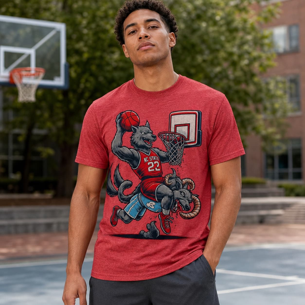 NC State Wolfpack vs. North Carolina Tar Heels Retro Rivalry Basketball Mascot 2002 Shirt