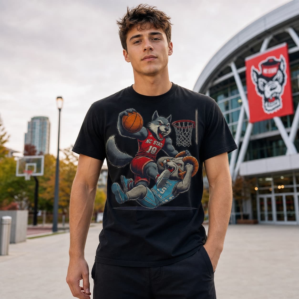 NC State Wolfpack vs. North Carolina Tar Heels Retro Rivalry Basketball Mascot Shirt